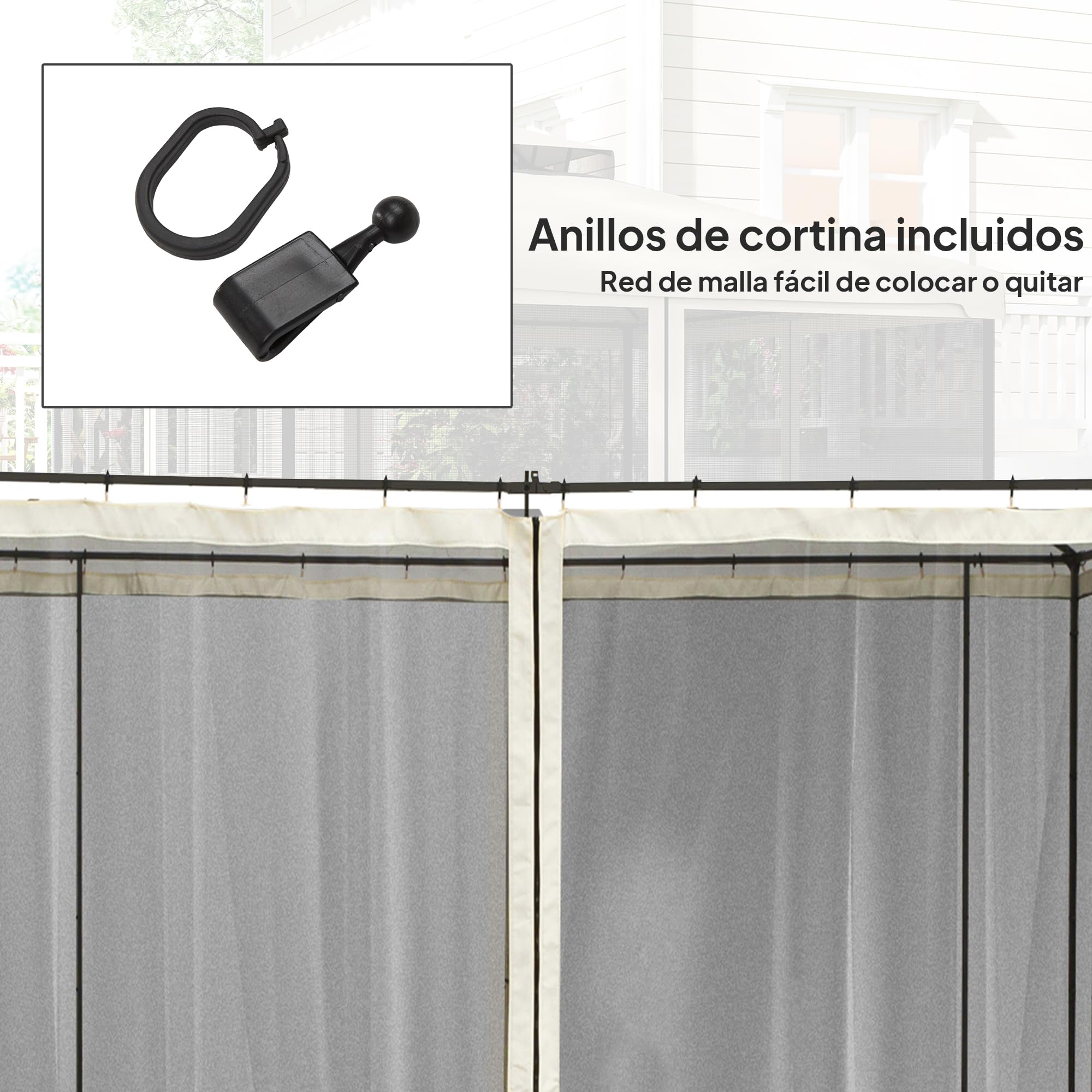 Outsunny 4 Paneles Laterales 3x2 cm para Carpa de Jardín Tela Mosquitera para Cenador Gazebo con Cremalleras y Anillas Negro