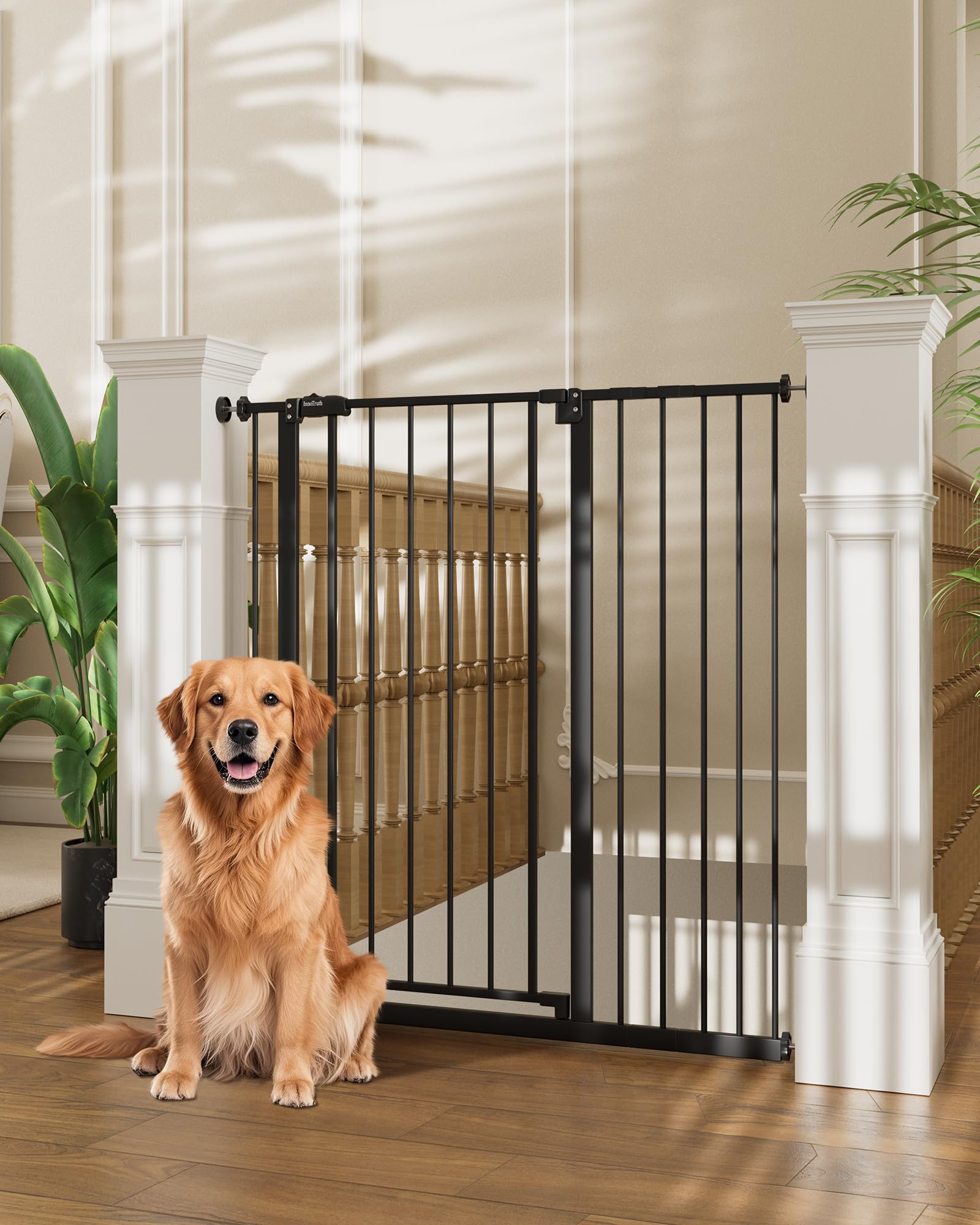 InnoTruth 36" Extra Tall Baby Gate for Stairs, 28.9-42.1" Dog Gates for Doorways One-Hand Open,Dual Lock Dog Gates for The House, Hallways, Bedroom, Separate Pet & Baby,Easy Install Safety Gate,Black