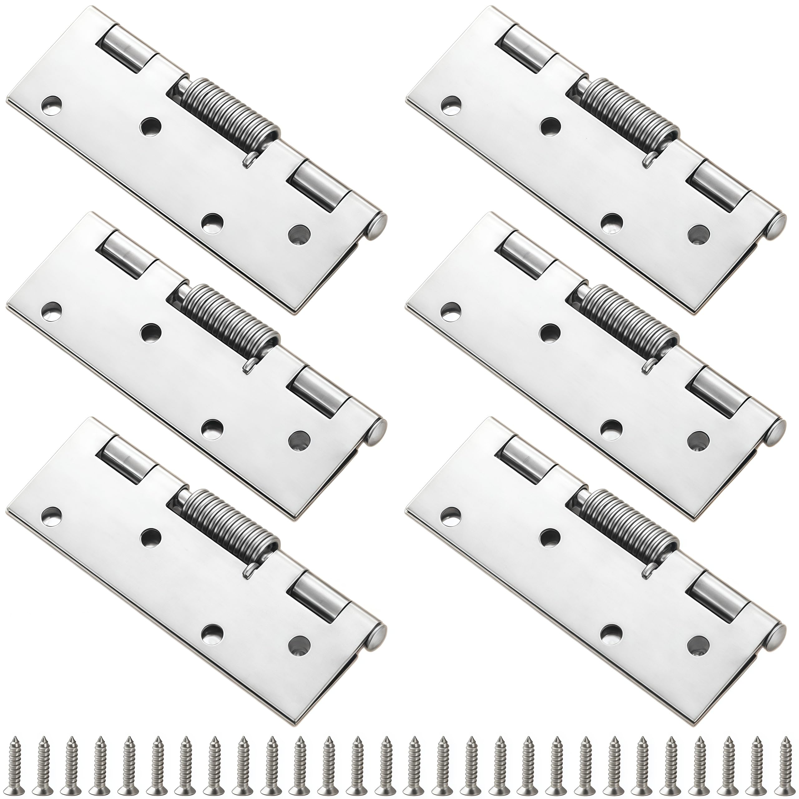 Vbnexyr Regular Door Hinges 6 Pack Of Stainless Steel Detachable Spring Hinges Automatic Closing Concealed Return Hinges 4 Inch Internal Spring Hinges