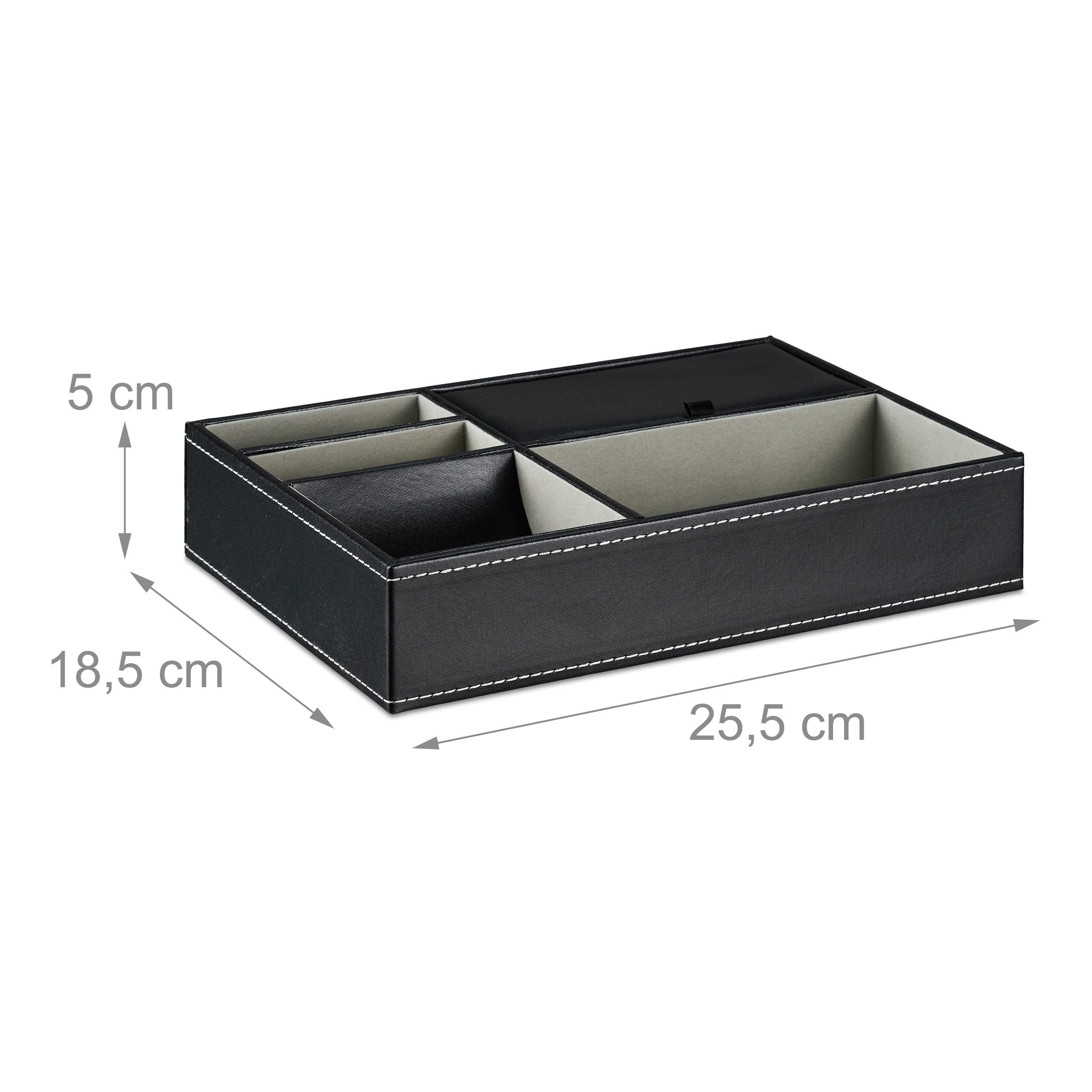 Relaxdays Taca na biżuterię, 5 przegródek, nowoczesne przechowywanie biżuterii, wys. x gł.: 5 x 25,5 x 18,5 cm, wkład do szuflady na biżuterię, czarny