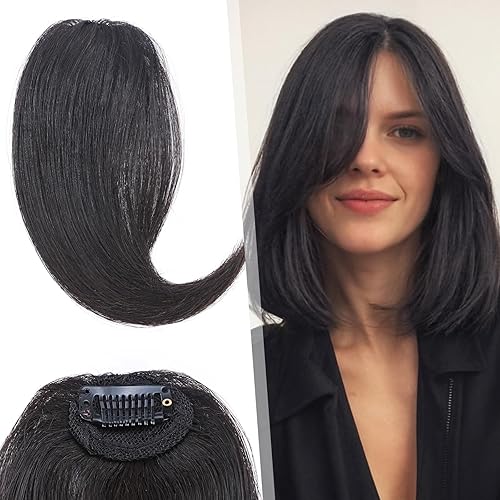 Hairro Extensiones de flequillo lateral ondulado con clip, 100% cabello humano, 2 piezas con clip en la parte media, flequillo francés, lados disponible en Yaxa Costa Rica