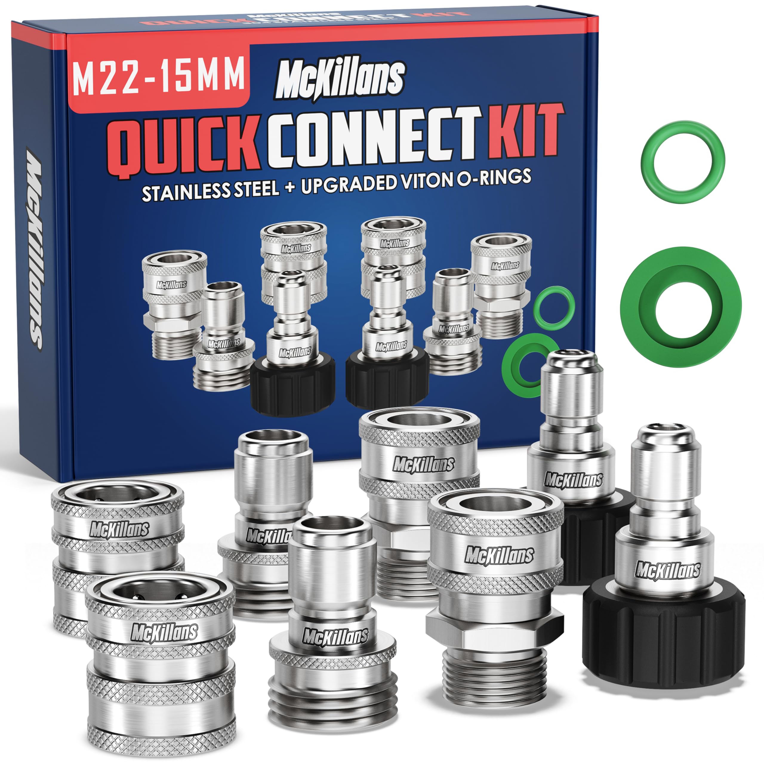 Pressure Washer Quick Connect Kit, M22-15mm to 3/8" Male Female Quick Disconnect Kit for Power Washer (Stainless Steel)