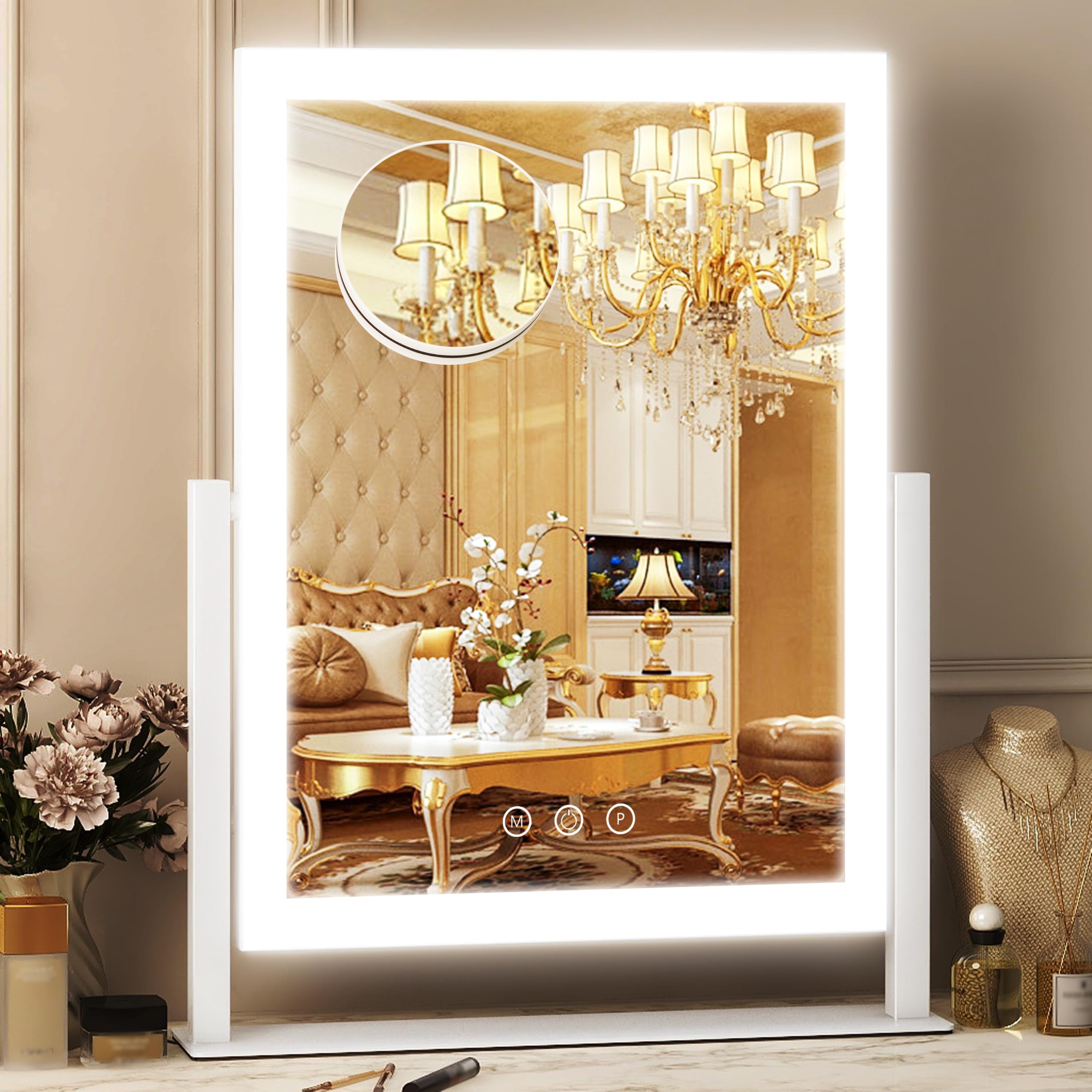 FENNO Rectangular Makeup Vanity Mirror with Lights, 13x17 Inch, White
