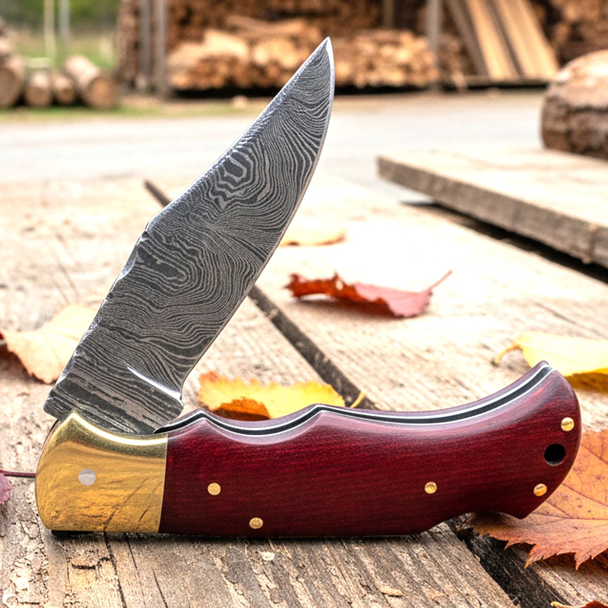 PAL 2000 KNIVES Coltello tascabile pieghevole in acciaio Damasco fatto a mano personalizzato con fodero 4007