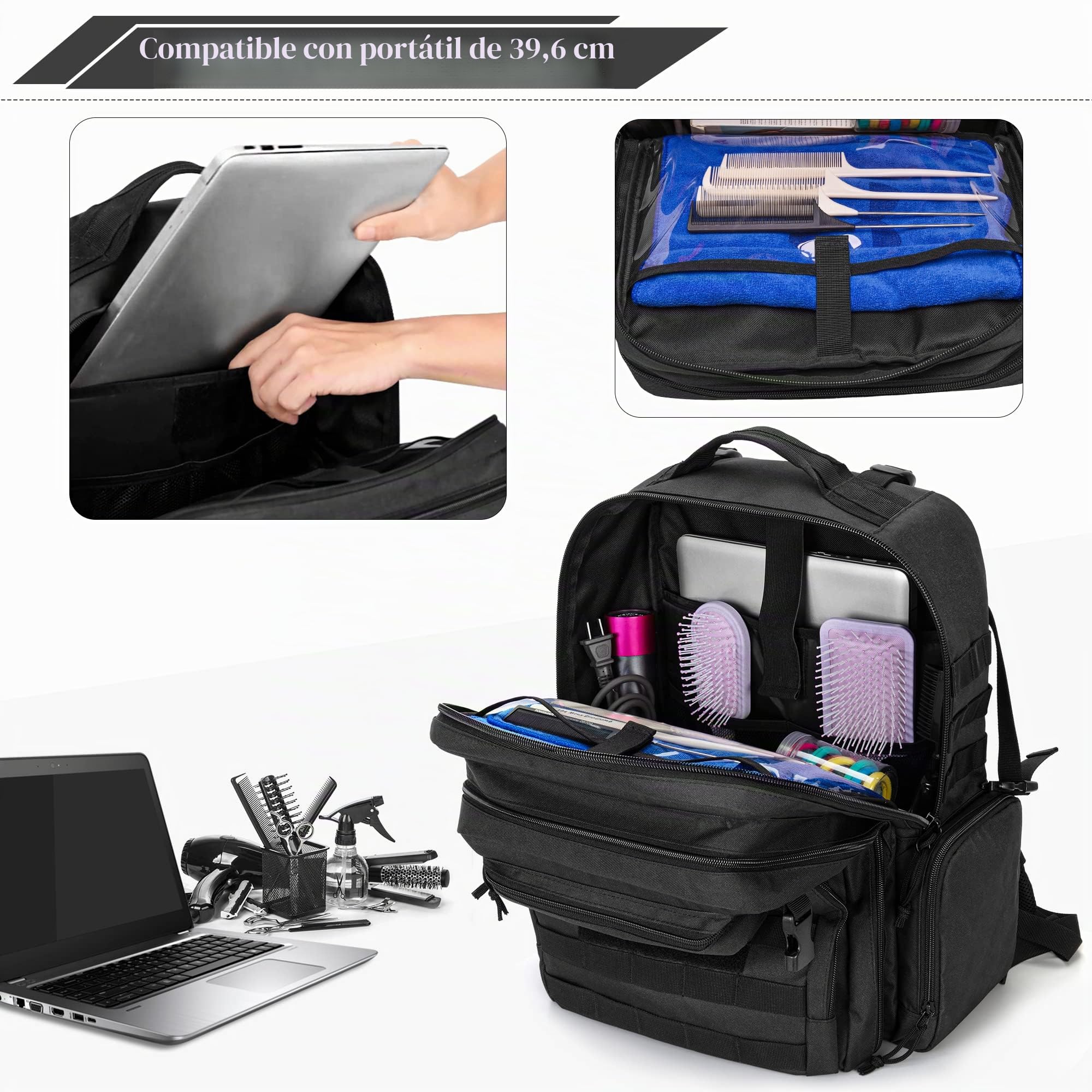 BAFASO Mochila de Peluquería, Bolsa de Viaje para Peluquería Solo Bolsa | Bolso Peluqueria Profesional para Herramientas de Peluquería, Negro