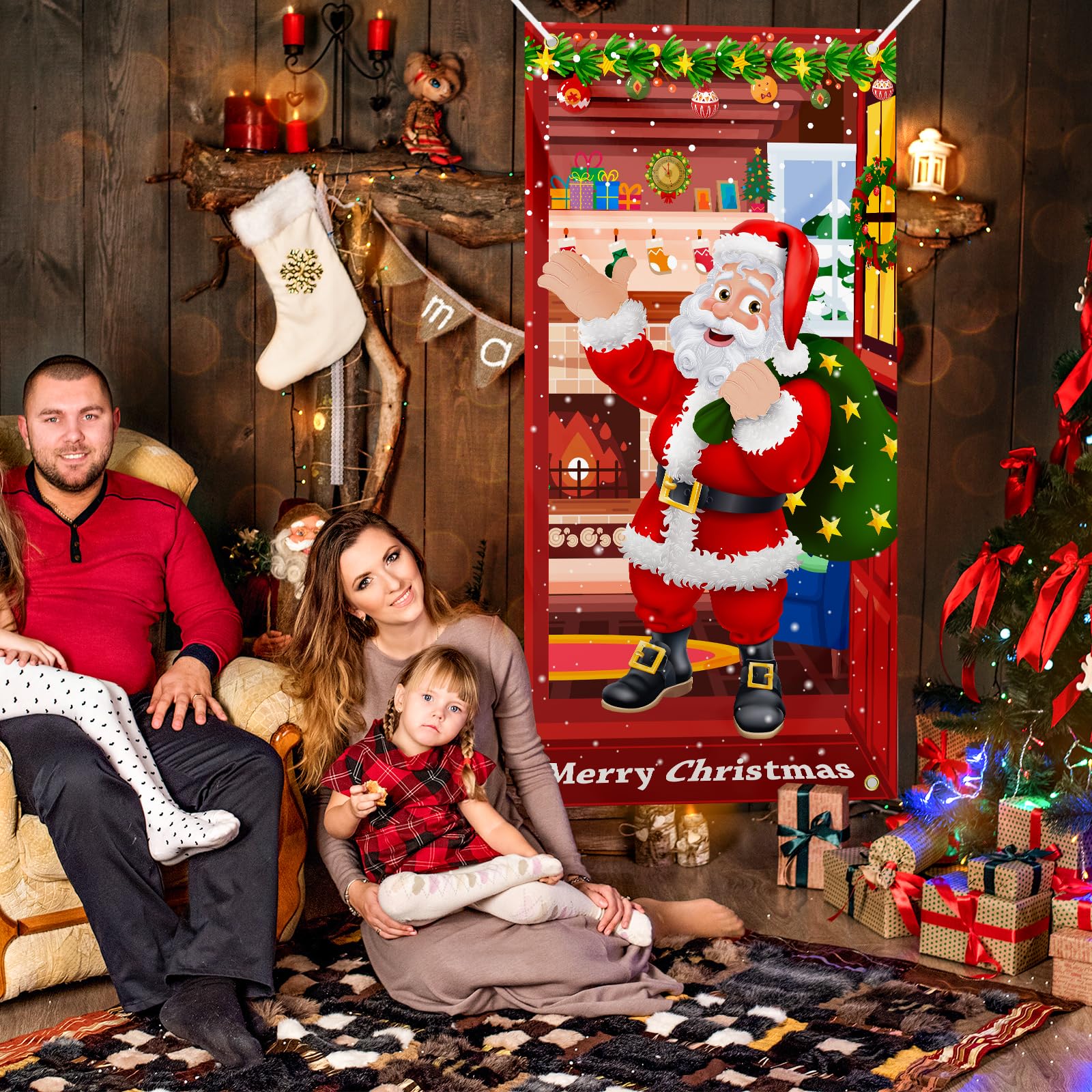 Couverture De Porte De Noël 3x6ft Santa Claus Décoration