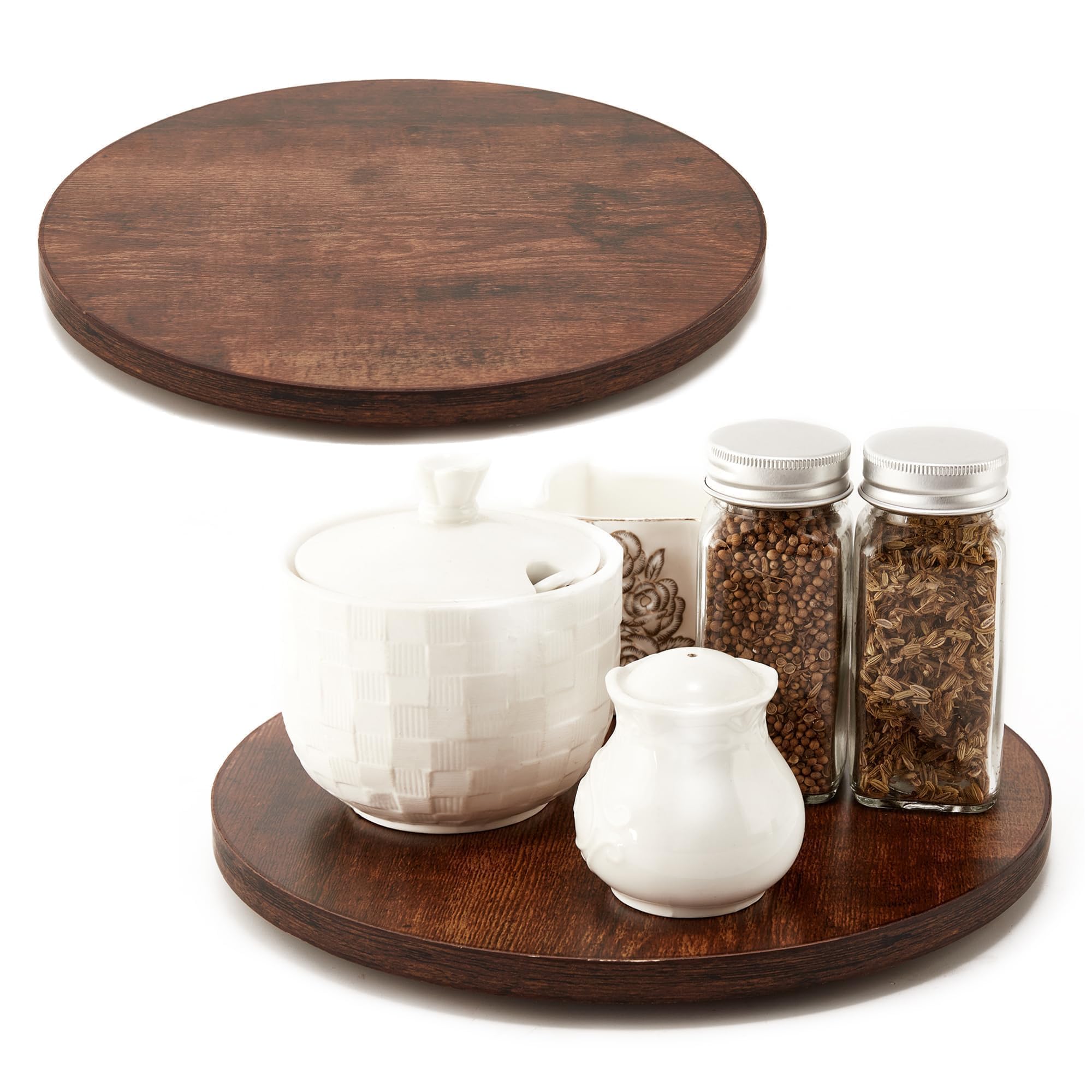 2-Pack Acacia Wood Lazy Susan Turntables – 10-Inch Organizers For Cabinet, Pantry & Countertop
