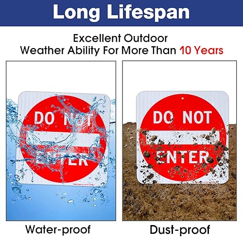 Miniatura 4 de Letrero de no entrar, aluminio reflectante de grado de ingeniero, de 18 x 18 pulgadas, resistente a la decoloración y a la intemperie, protección