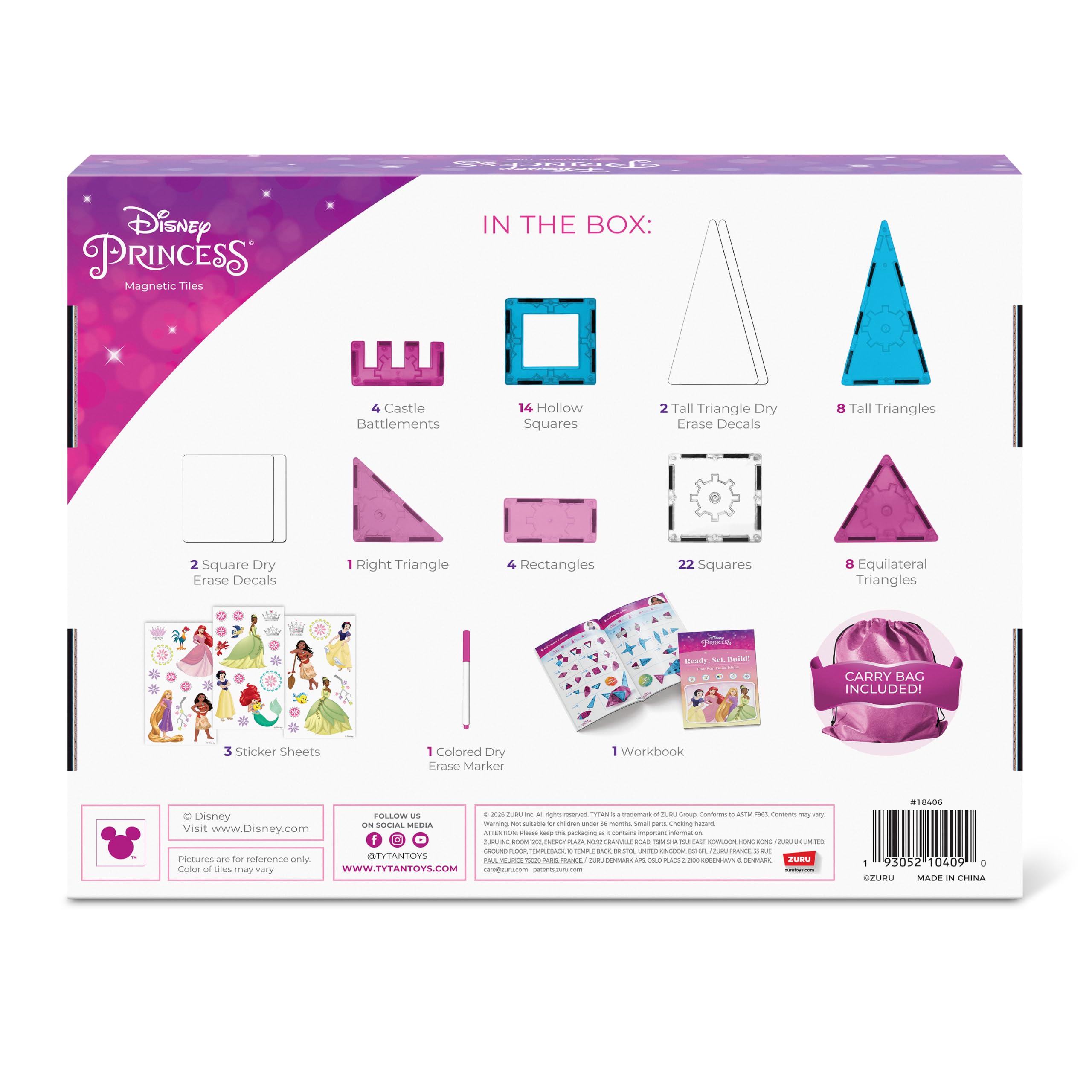Set di gioco con tessere magnetiche del Castello delle Principesse Disney, composto da 70 pezzi (S1)