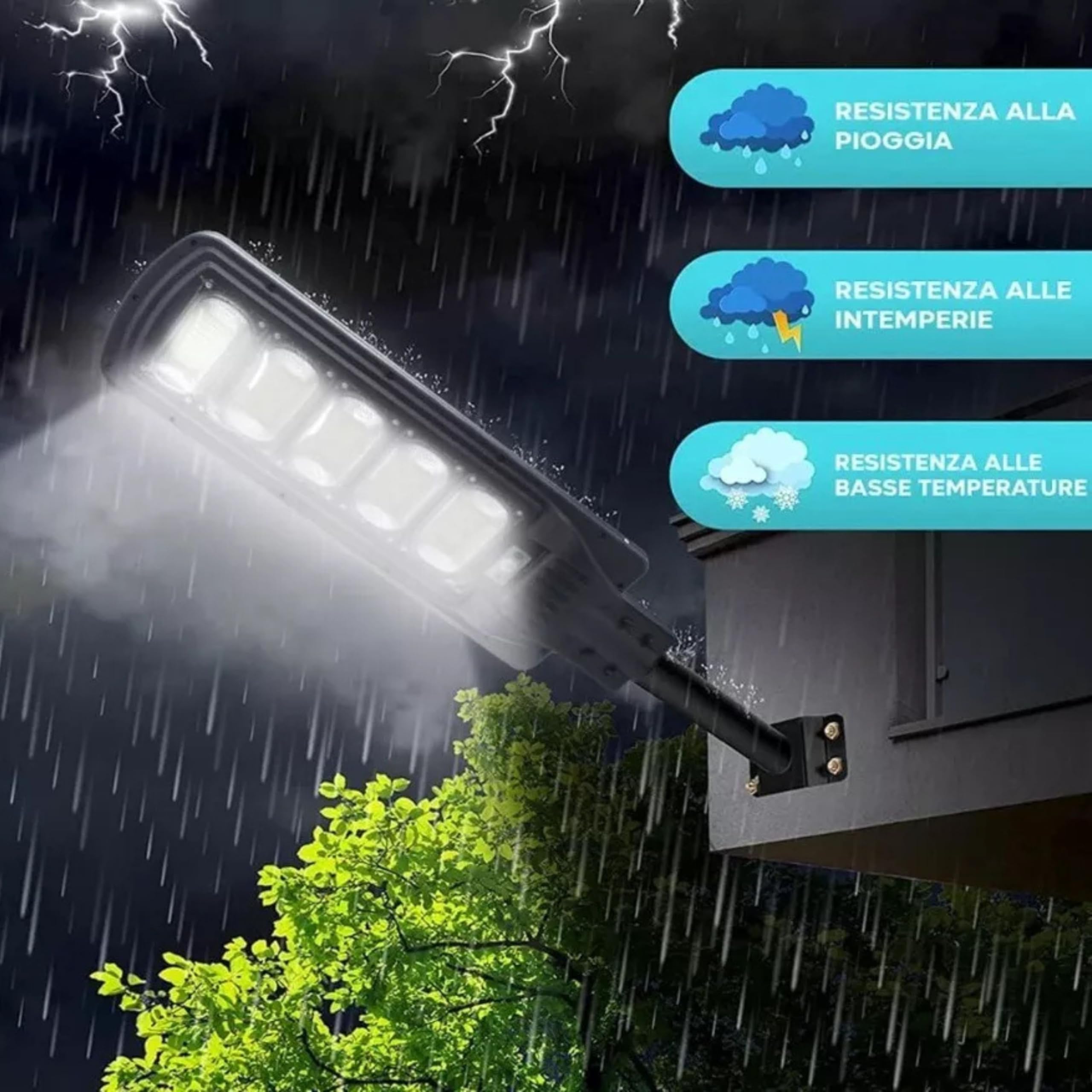 YASTA Lampione Solare Led Esterno 300 Watt Luci Da Esterno Giardino Luce Fredda Crepuscolare e Sensore di Movimento con Telecomando Faro led Stradale con Pannello Solare