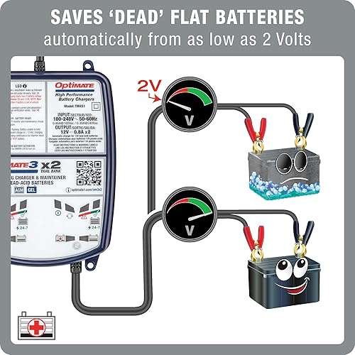 Miniatura 9 de OptiMATE 3, TM-431 Cargador, probador, mantenedor para ahorro de batería de 7 pasos 12 V 0.8 amperes