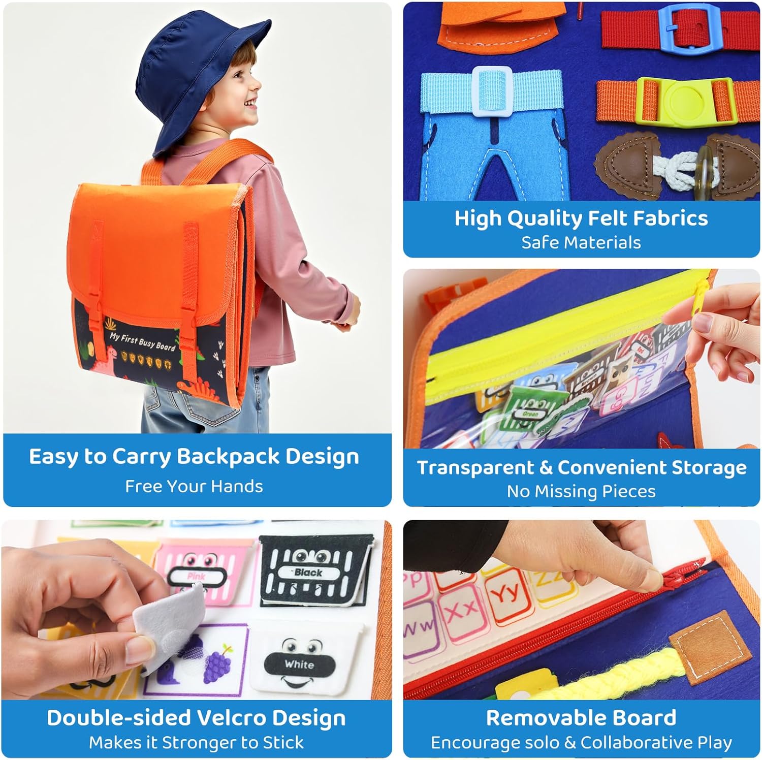 Busy Board Montessori Toys for Toddler,Busy Book - Sensory Preschool Learning Activities Educational Toys with Fine Motor Skills,Gift for Boys Girls,Travel Essentials for Plane Car (Blue)