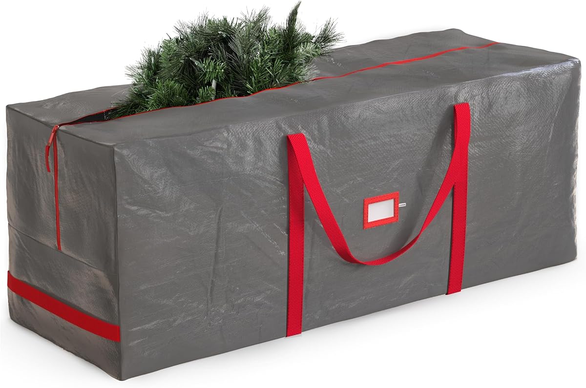 Zober Large Christmas Tree Storage Bag - Fits 9 Ft Artificial Trees - Plastic, Waterproof Christmas Tree Bag For Storage Box For Xmas - Strong, Durable Handles - Label Card Slot - Gray