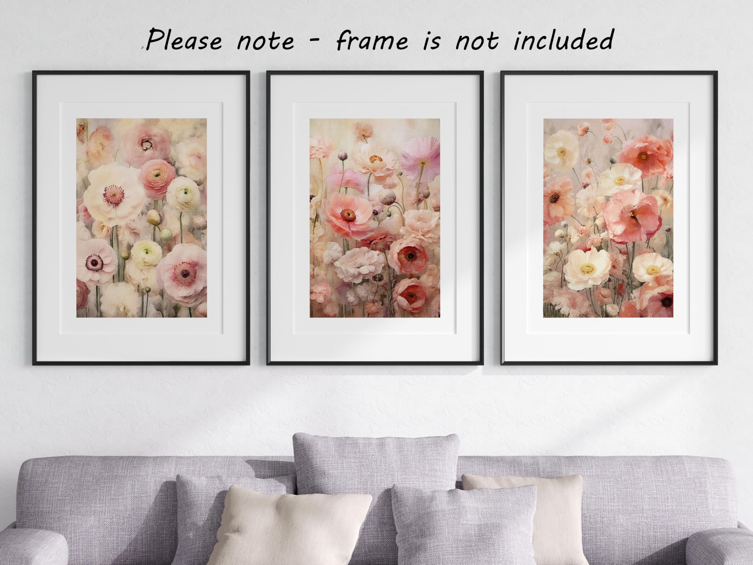 Texture Style Beautiful Pink Ranunculus Flowers Wall Art Set of 3 Unframed Poster Prints, Botanical Plant Decor - Image 4