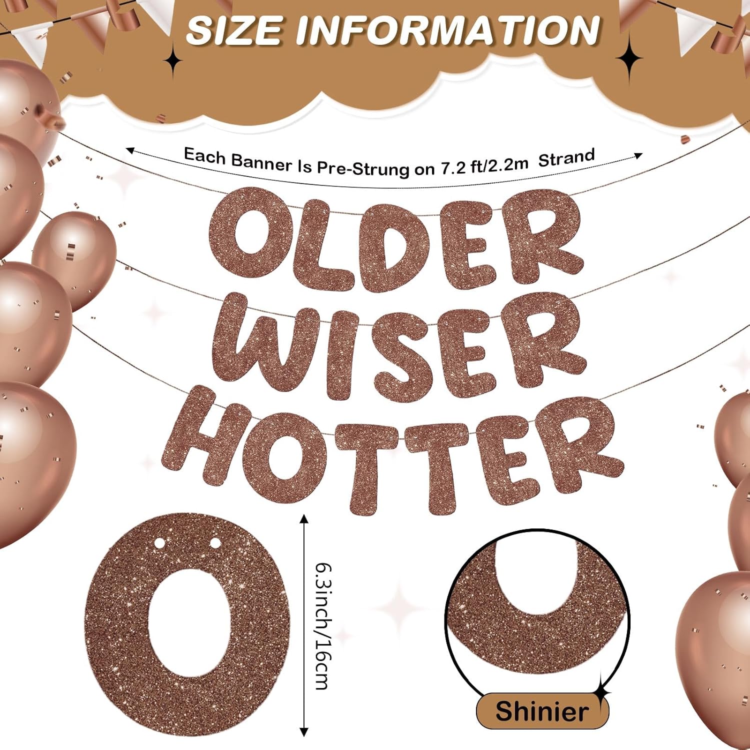 Fulmoon Older Wiser Hotter Banner Birthday sign, Brown image 3