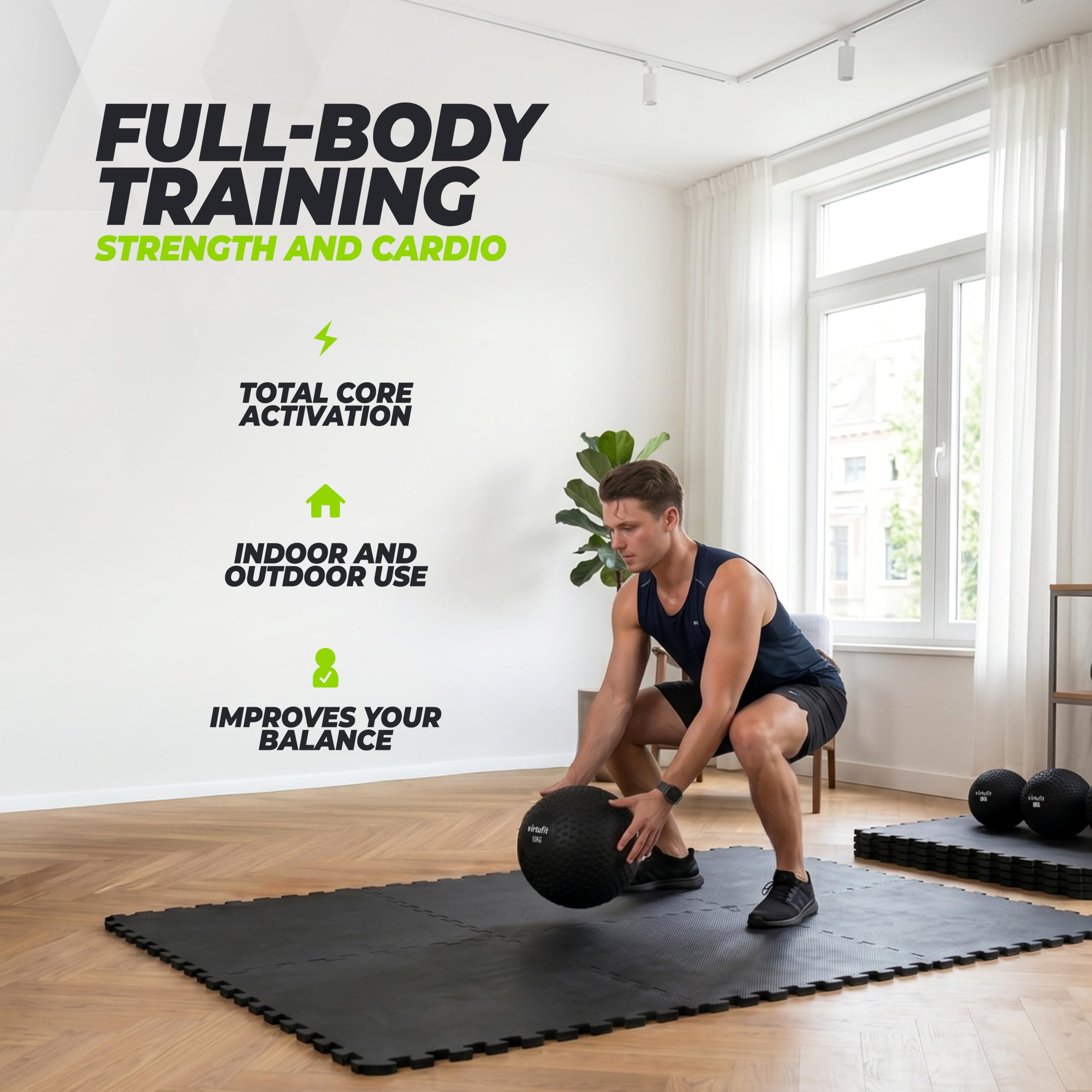VirtuFit Slam Ball – Palla fitness – 15 kg – Nero