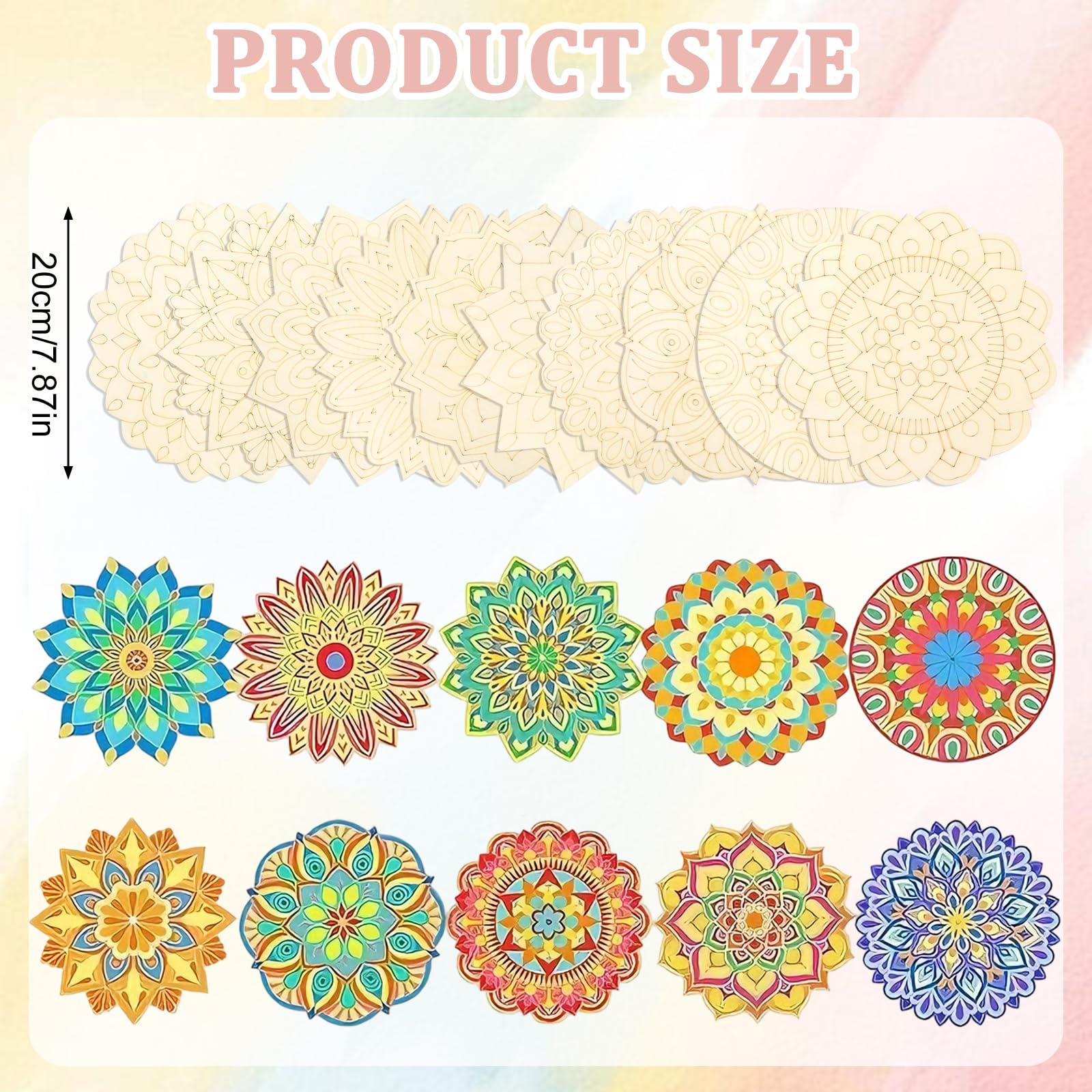 Ensemble de peinture mandala en bois, 10 pièces, bordure décorative en bois brut à peindre, mandala, ornement pour adultes pour se détendre, peinture, bricolage, décorations d'intérieur
