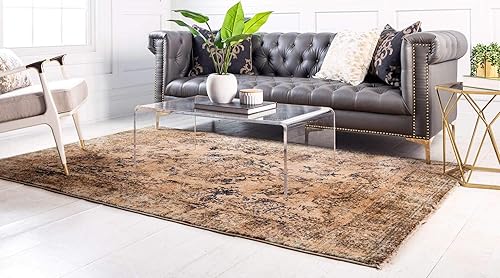 Miniatura 2 de Unique Loom Dorchester Collection - Alfombra envejecida vintage, geométrica, floral, 4 pies 0 pulgadas x 6 pies 0 pulgadas, bronceadomarrón