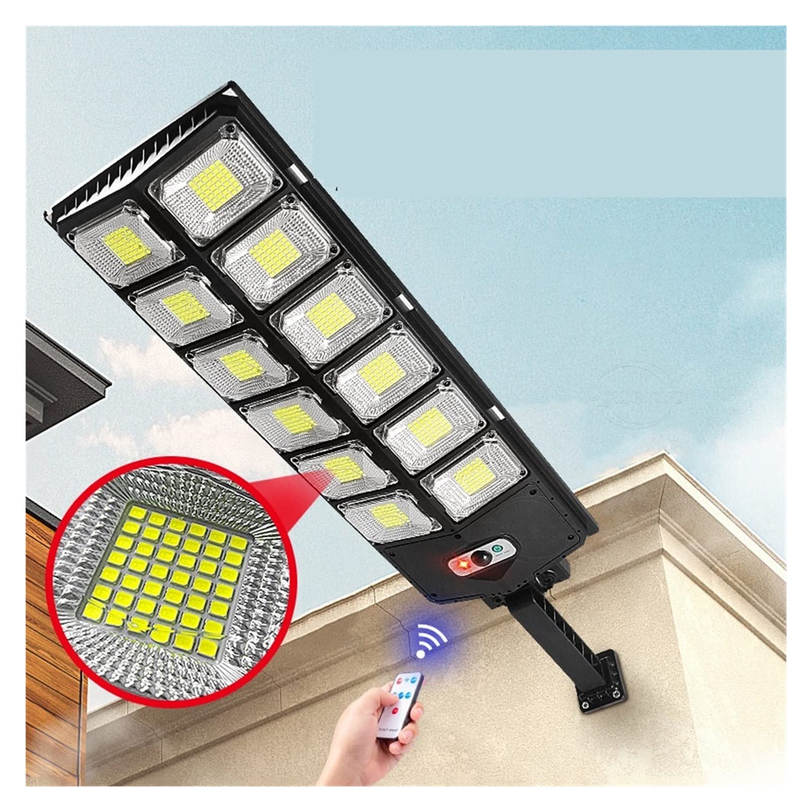 Zewnętrzna lampa solarna, Zewnętrzne lampy słoneczne 3 tryby Zdalne sterowanie Led Solar Street Light 720 LEDs Wodoodporna lampa ogrodowa do domu i podwórka