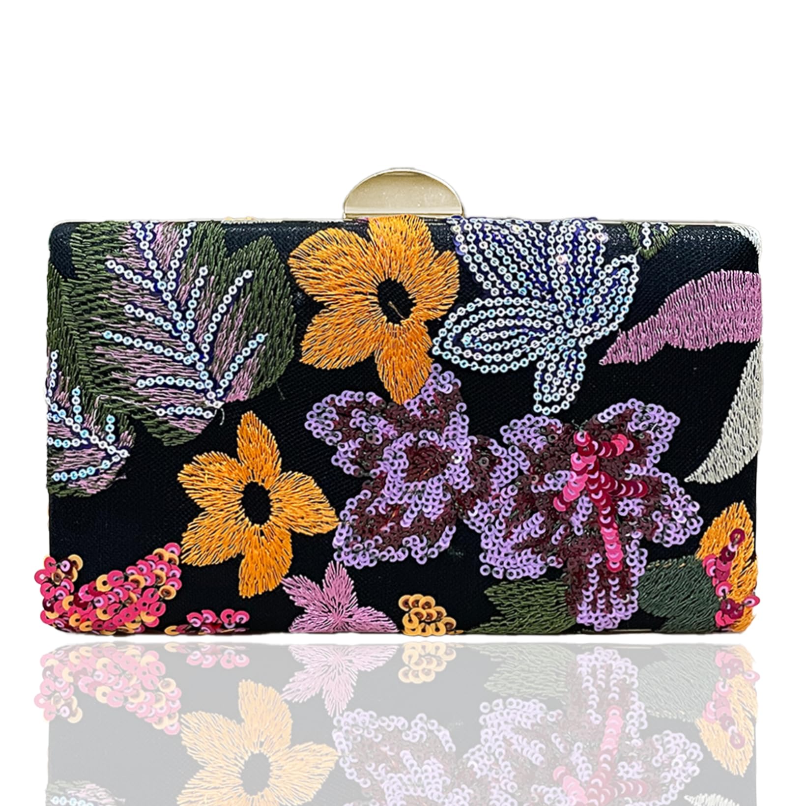 Beaded Sequin Flower Clutch Purse Floral Embroidery