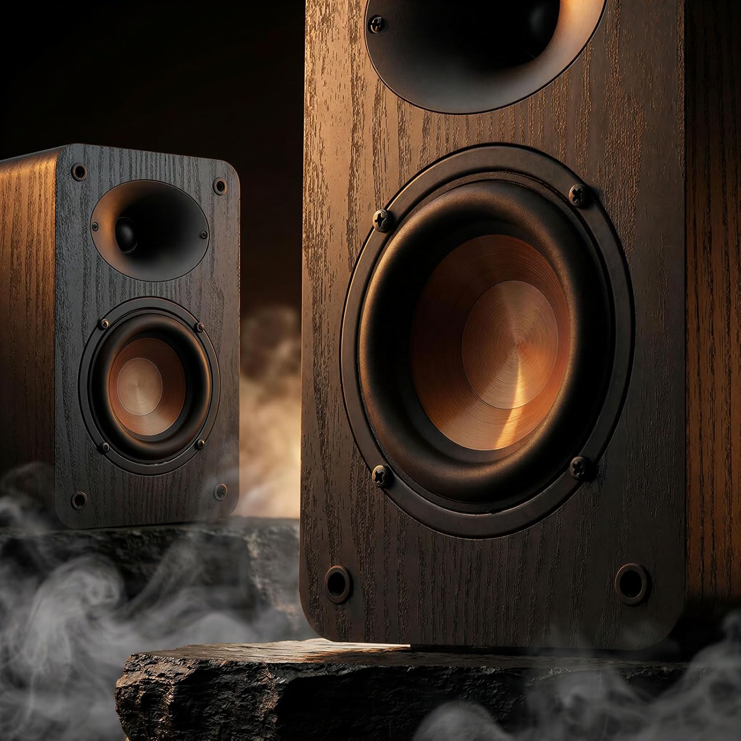 RIOWOIS Passive Bookshelf Speakers for Record Player, 80W Peak Power Stereo Speakers with Silk Dome Horn Tweeter, 4Ω and 4" Woofer for Home Theater Surround Sound, Receiver or Amplifier Required