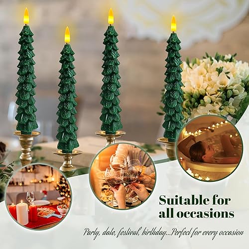 Miniatura 3 de Velas sin llama parpadeantes de árboles de Navidad de color verde oscuro con control remoto y temporizador, velas LED de cera real con mecha de