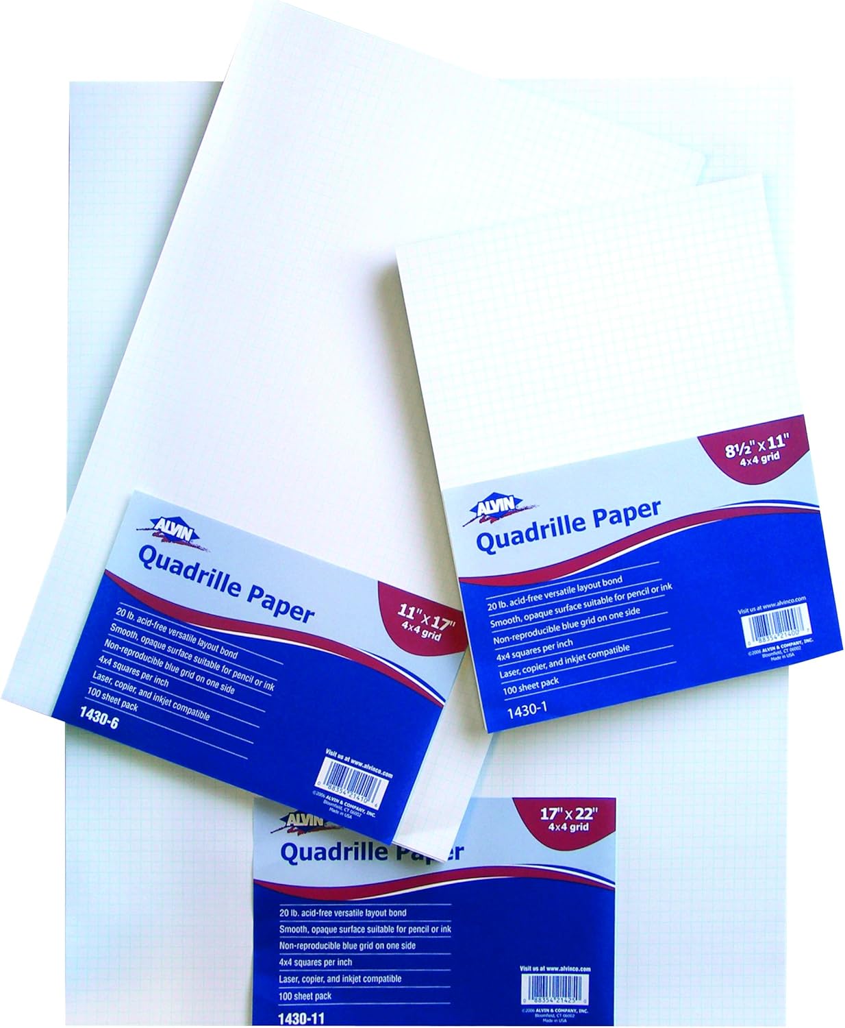 Alvin, 143014, Quadrille Paper, AcidFree, 8 x 8 Inches Grid 100Sheet, 17 x 22