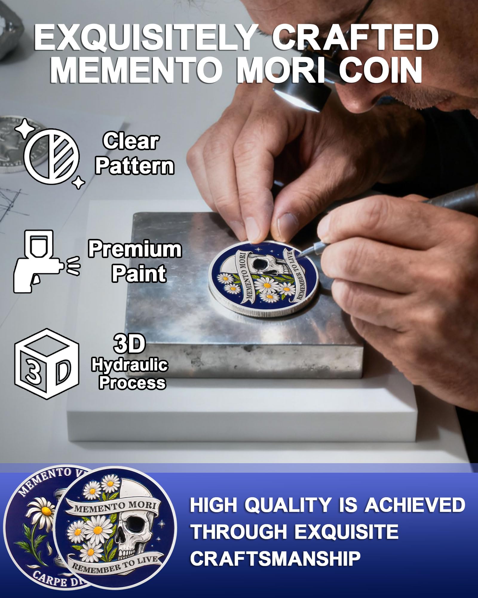 Memento Mori Coin, Daisy and Hourglass Stoic Challenge Coin - Image 2