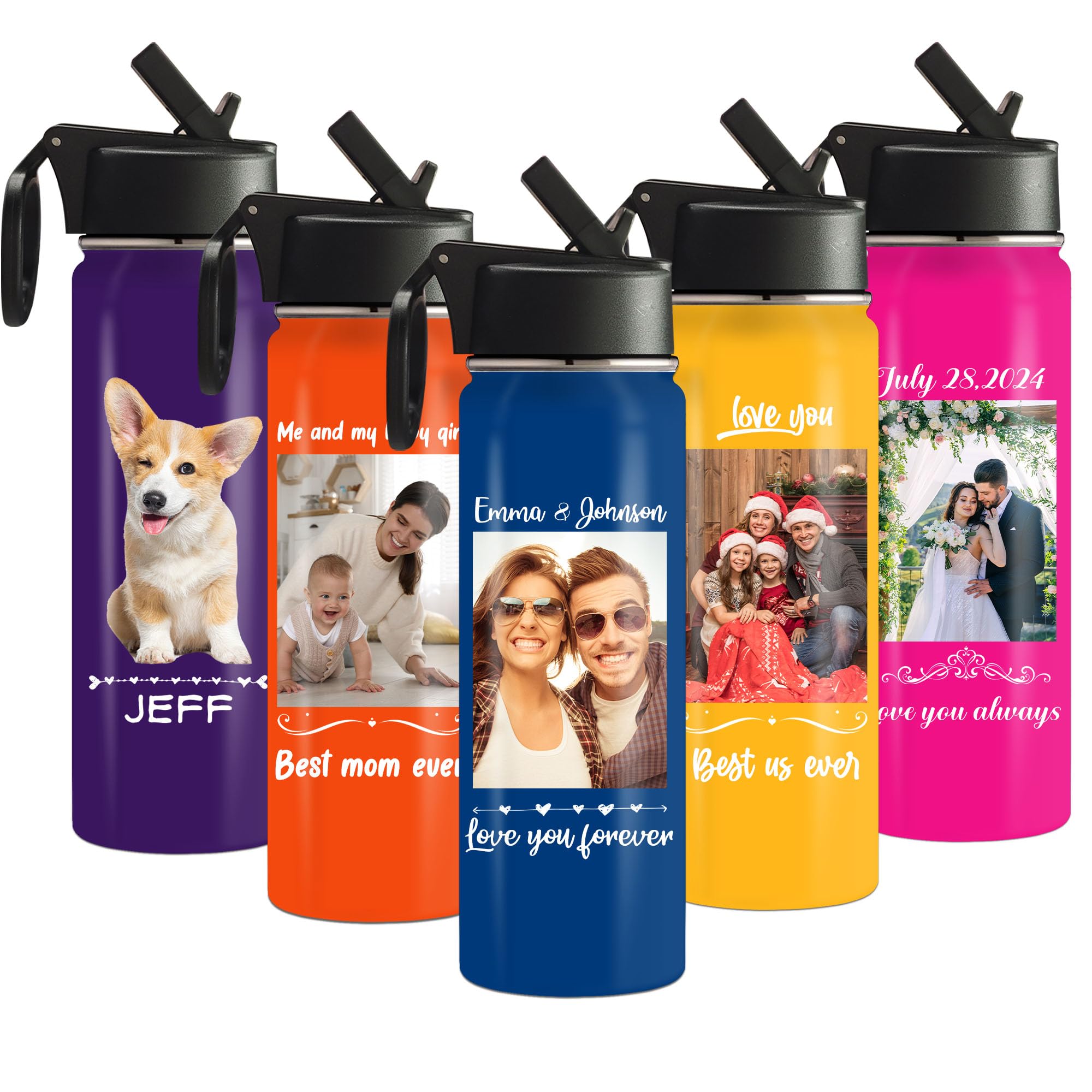 Personalized Photo Water Bottle for Boyfriend Husband Custom Insulated Stainless Steel Sports Water Bottle with Picture Text for Him Her Gifts for