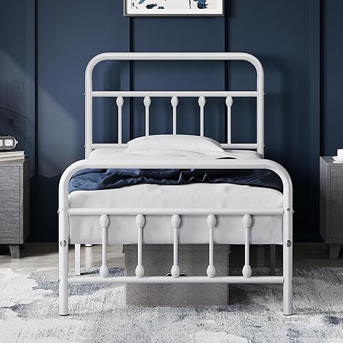 Miniatura 17 de Yaheetech - Base de cama metálica clásica con somier, cabecera y estribo de estilo victoriano, almacenamiento debajo de la cama, no necesita somier,