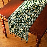 Vista 7 de 13×72 Inch Table Runner, Retro-Luxury Tassels Series for Kitchen Dining Table Holiday Decoration (Green Branch)