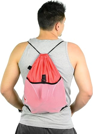 Drawstring Cinch Bag Backpack With Mesh Pocket, Wholesale Drawstring Backpacks