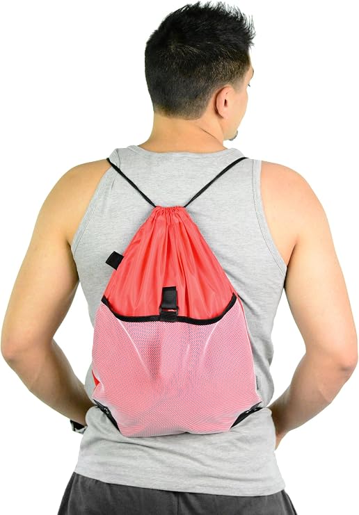 Drawstring Cinch Bag Backpack With Mesh Pocket, Wholesale Drawstring Backpacks