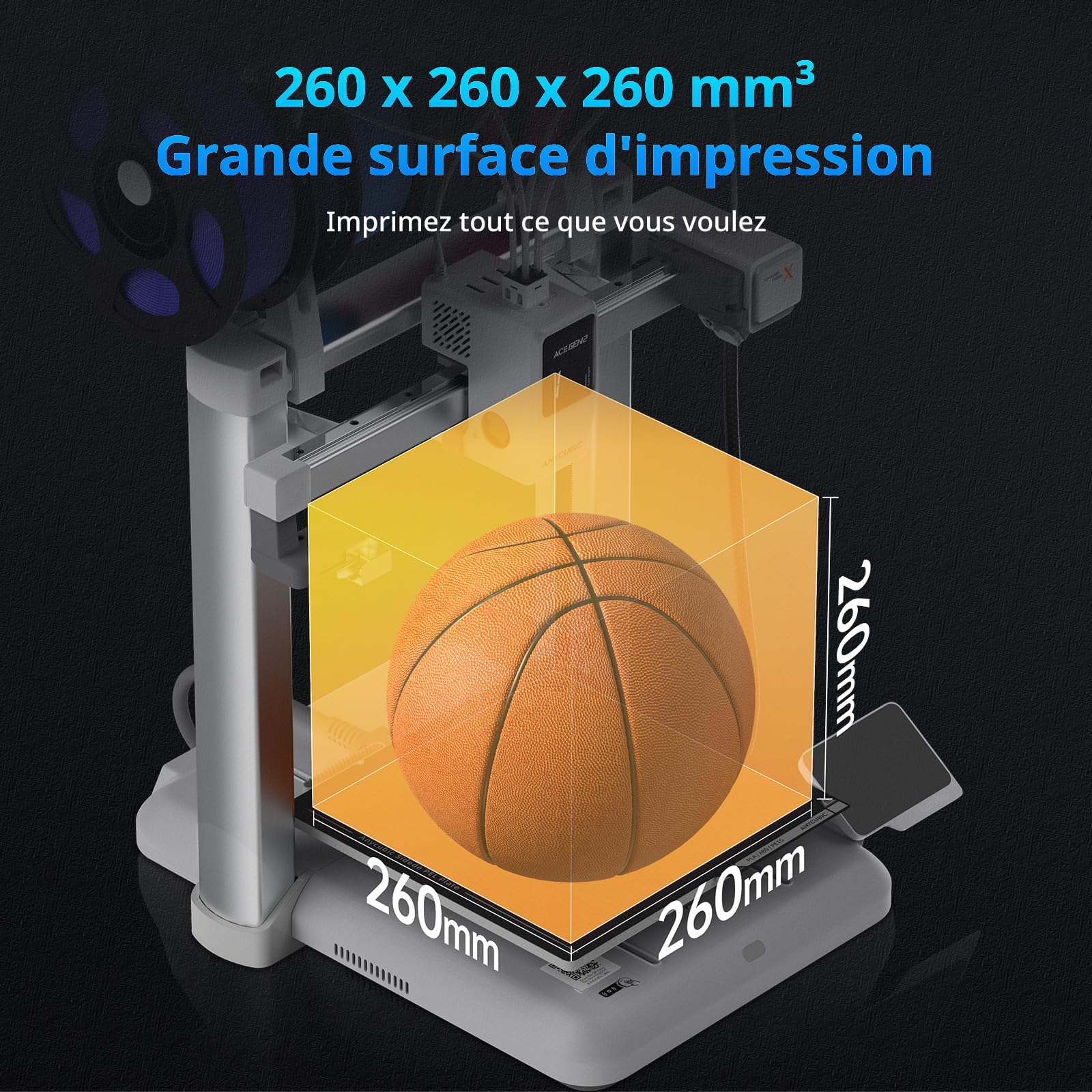 Anycubic Kobra X Imprimante 3D, Extrudeur Multicolore hautement intégré, Gagnez du Temps d'impression, Impression de Filament Souple et Dur, Jusqu'à 600 mm/s, Volume d’Impression 260×260×260 mm