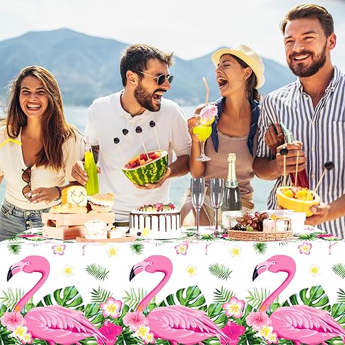 Miniatura 6 de Preboun 3 manteles de plástico desechables con diseño de flamenco tropical para fiestas, 54 x 108 pulgadas, decoración rectangular de mesa de