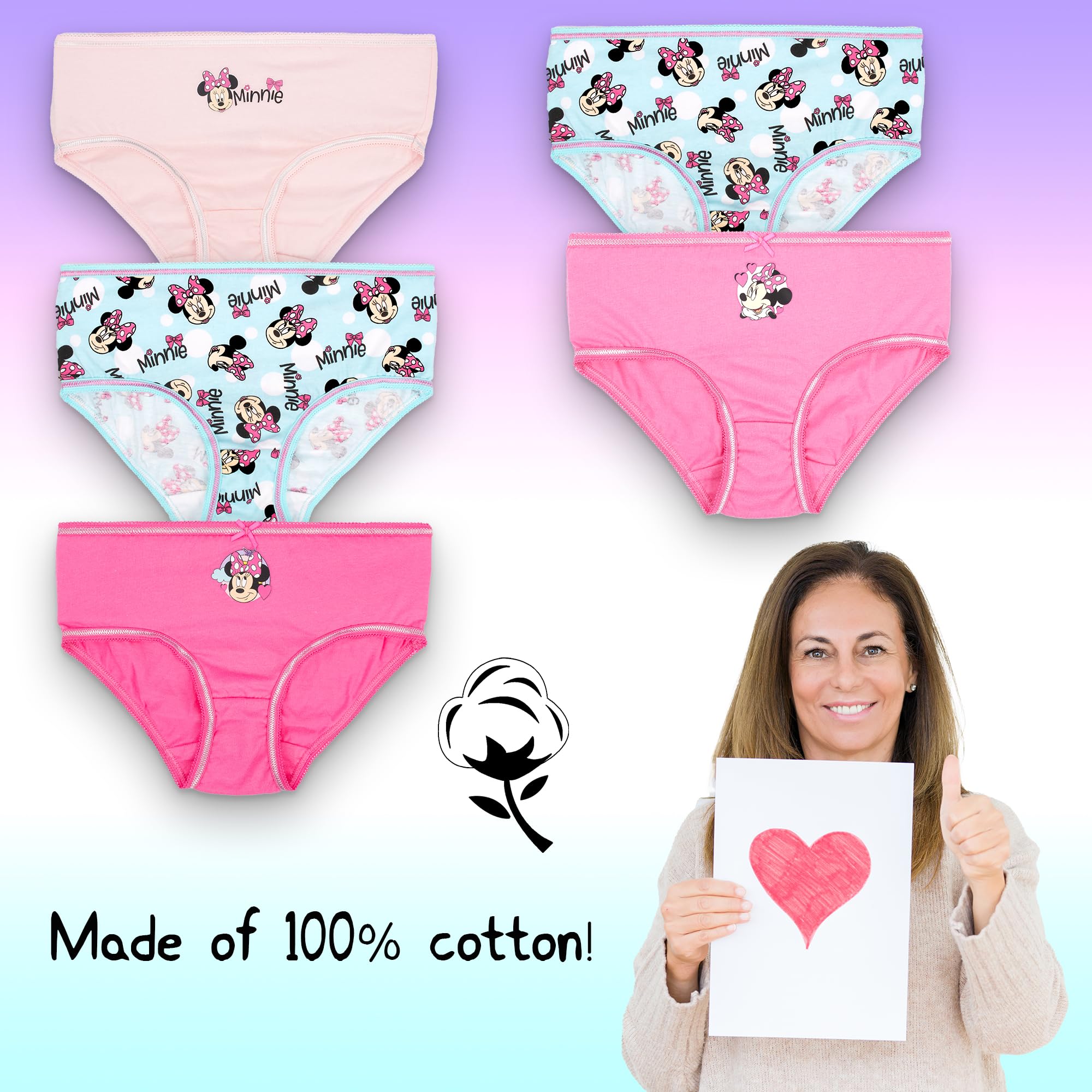 Disney Bragas suaves 100 % algodón para niñas, ropa interior para niñas, paquete de 5 con 5 diseños diferentes, color rosa, edad 5/6