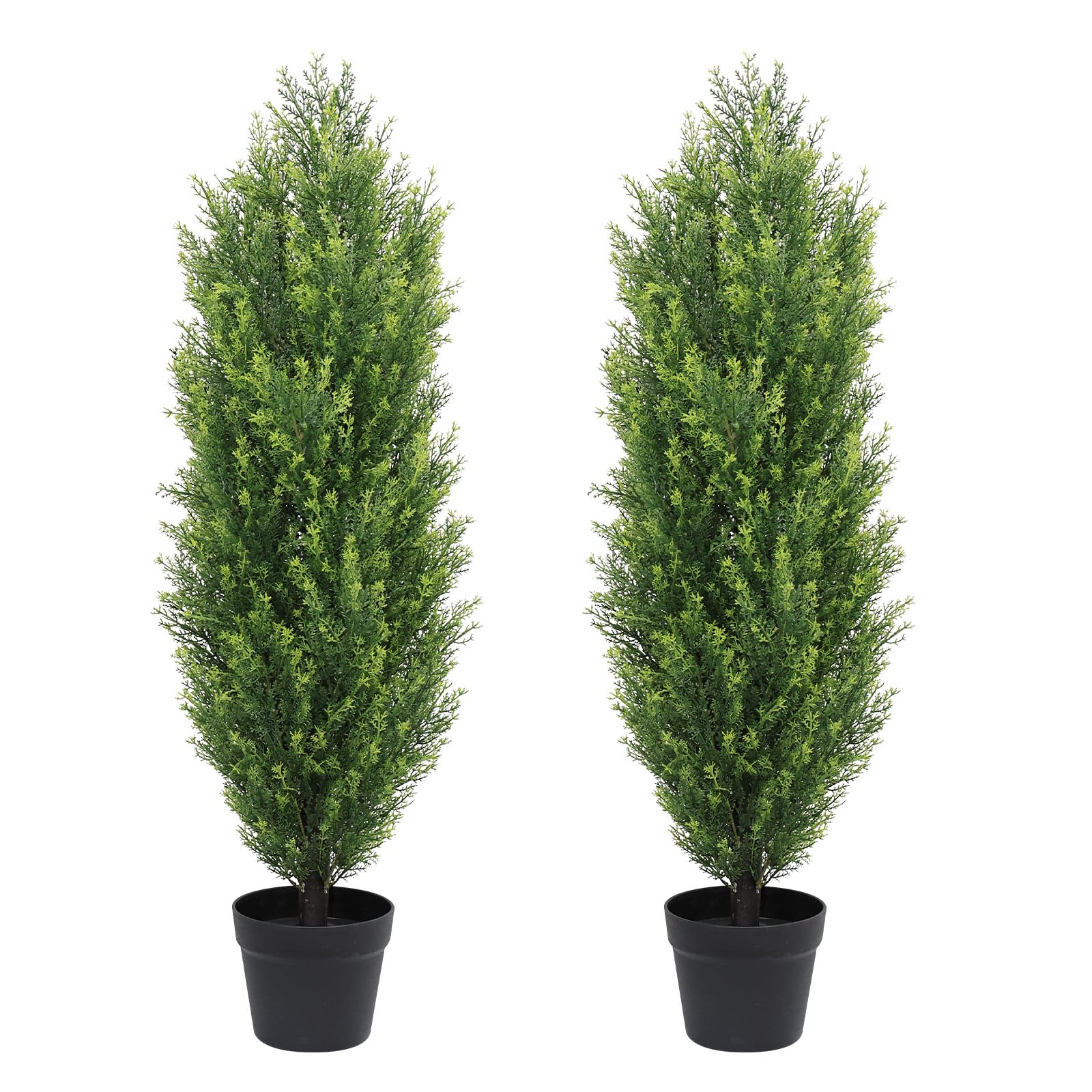 The Bloom Times Lot de 2 Arbres topiaires artificiels d'extérieur de 0,9 m, Faux cèdre, pin et arbustes pour Porche Avant 91 cm