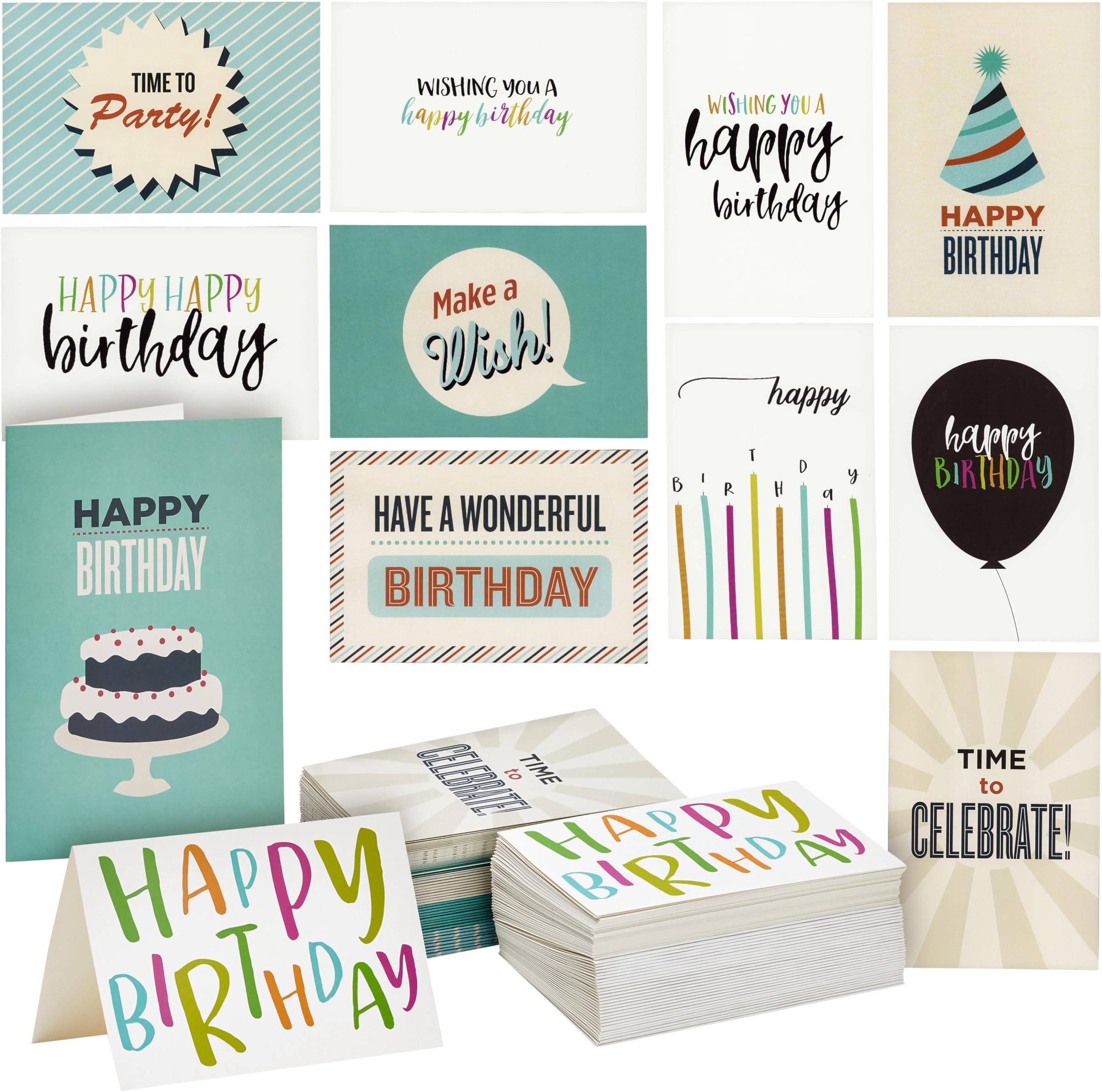 - Birthday Cards Bulk - 4x6 In, Pack of 120, Multicolor Assorted - Blank Cards with Envelopes & Happy Birthday Stickers for Crafts & Mailing