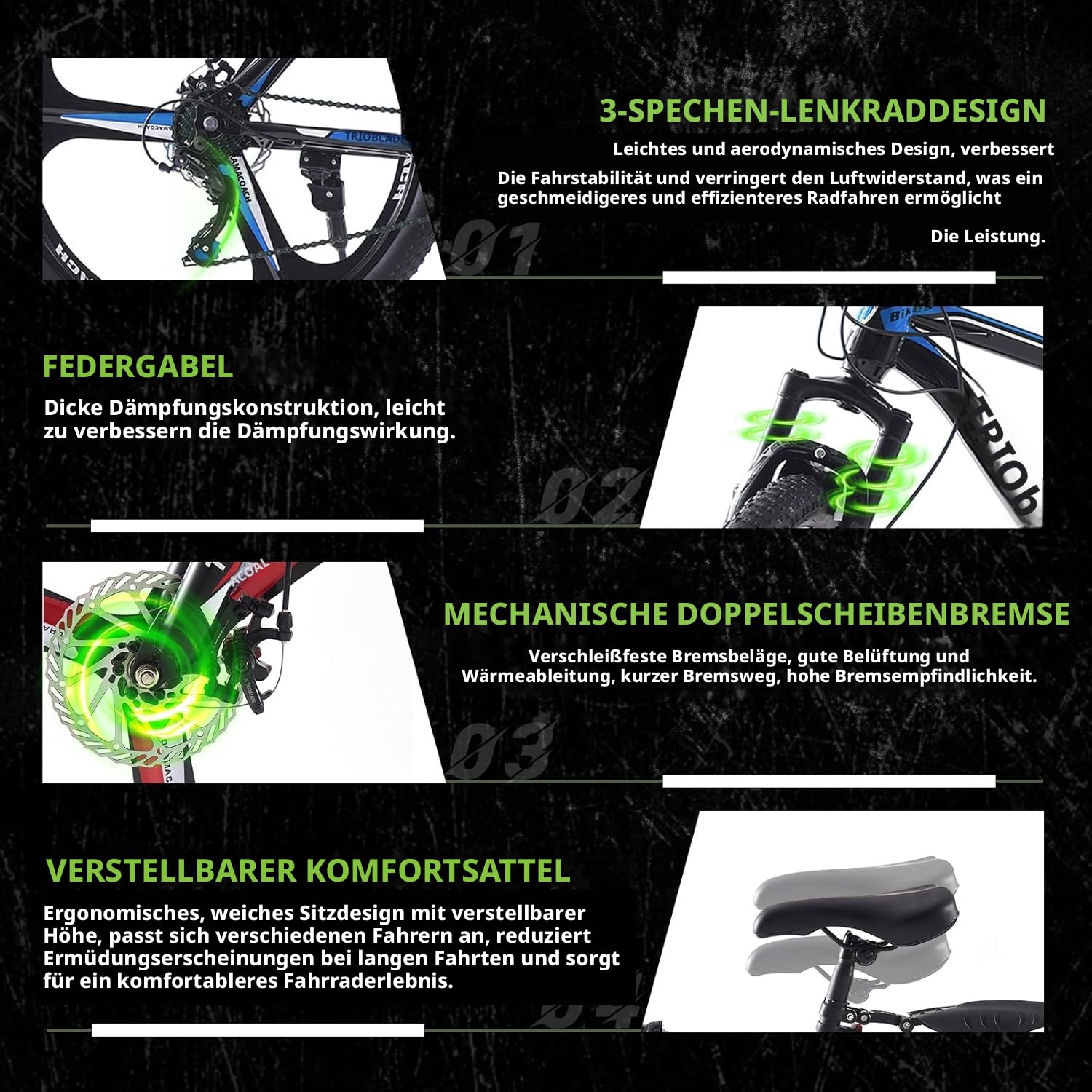 LSLIFE Mountainbike, 21-Gang-Getriebe, Scheibenbremse, Vollständig verstellbare Federung, Aluminiumrahmen, Verriegelungsgriff, Allgemeine Doppelscheibenbremse für Männer und Frauen