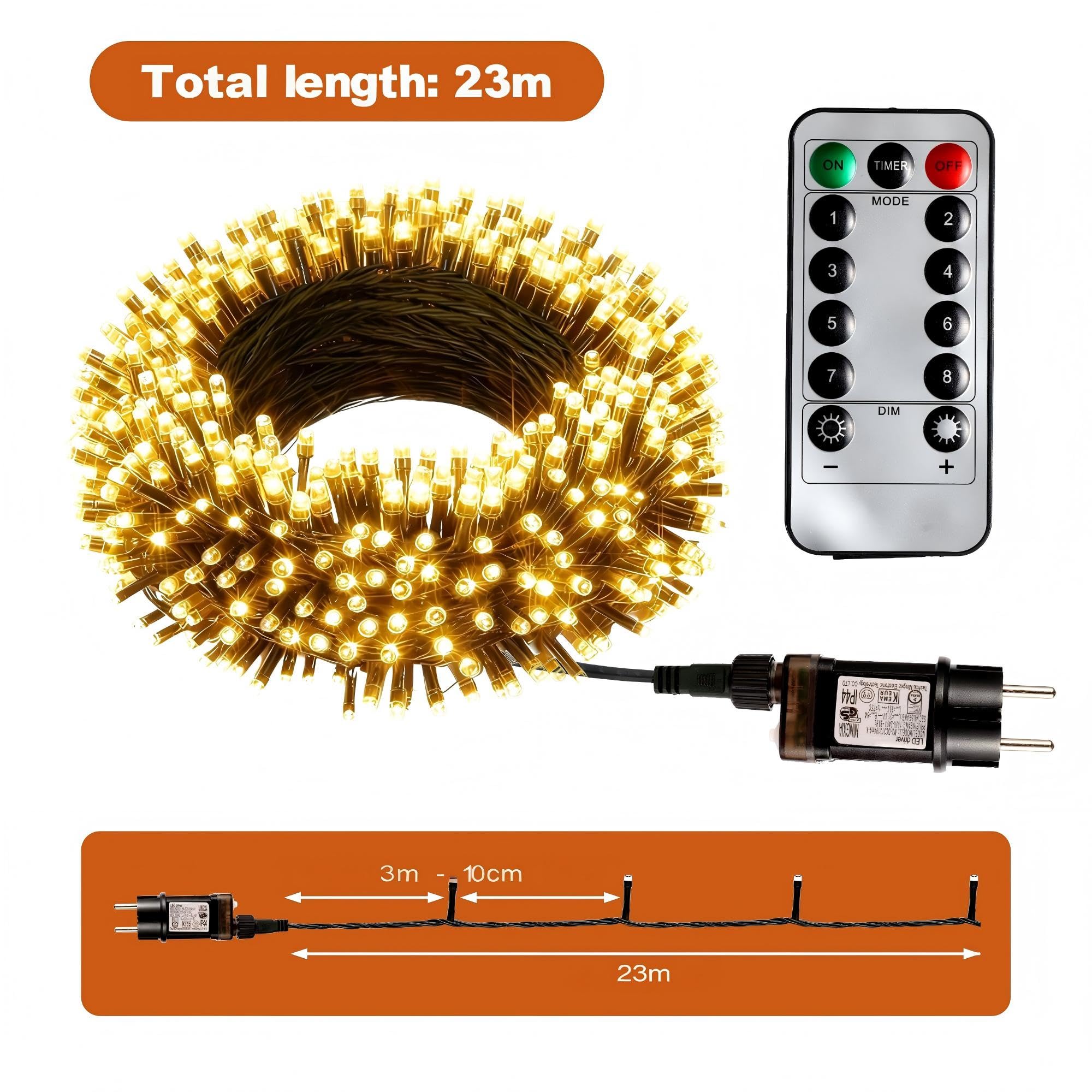 BrizLabs Guirlande Lumineuse Sapin De Noël, 12M 500 LED Lumières De Noël Extérieur Électrique 8 Modes Étanche Guirlande Décoration Noel Pour Fenêtre