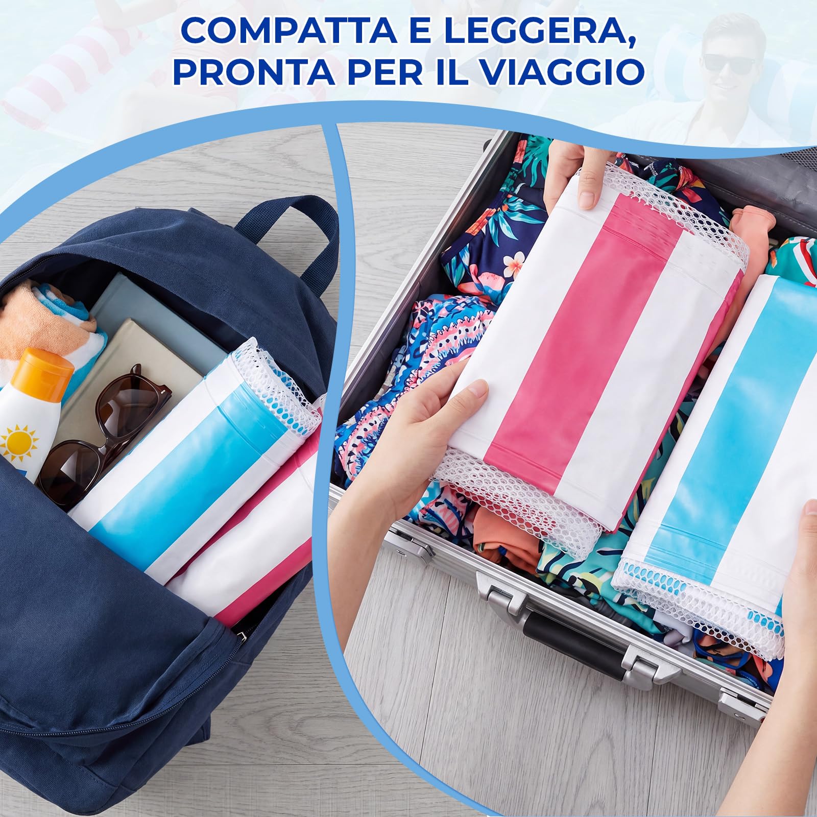 IEEILULU 2 Pezzi Amaca Galleggiante per Piscina, 5-in-1Amaca Gonfiabile con Rete, Sedia Gonfiabile Piscina con 4 Camere D'aria per Adulti, Ideale per Viaggi, Giardino, Estate, Spiaggia, Vacanze