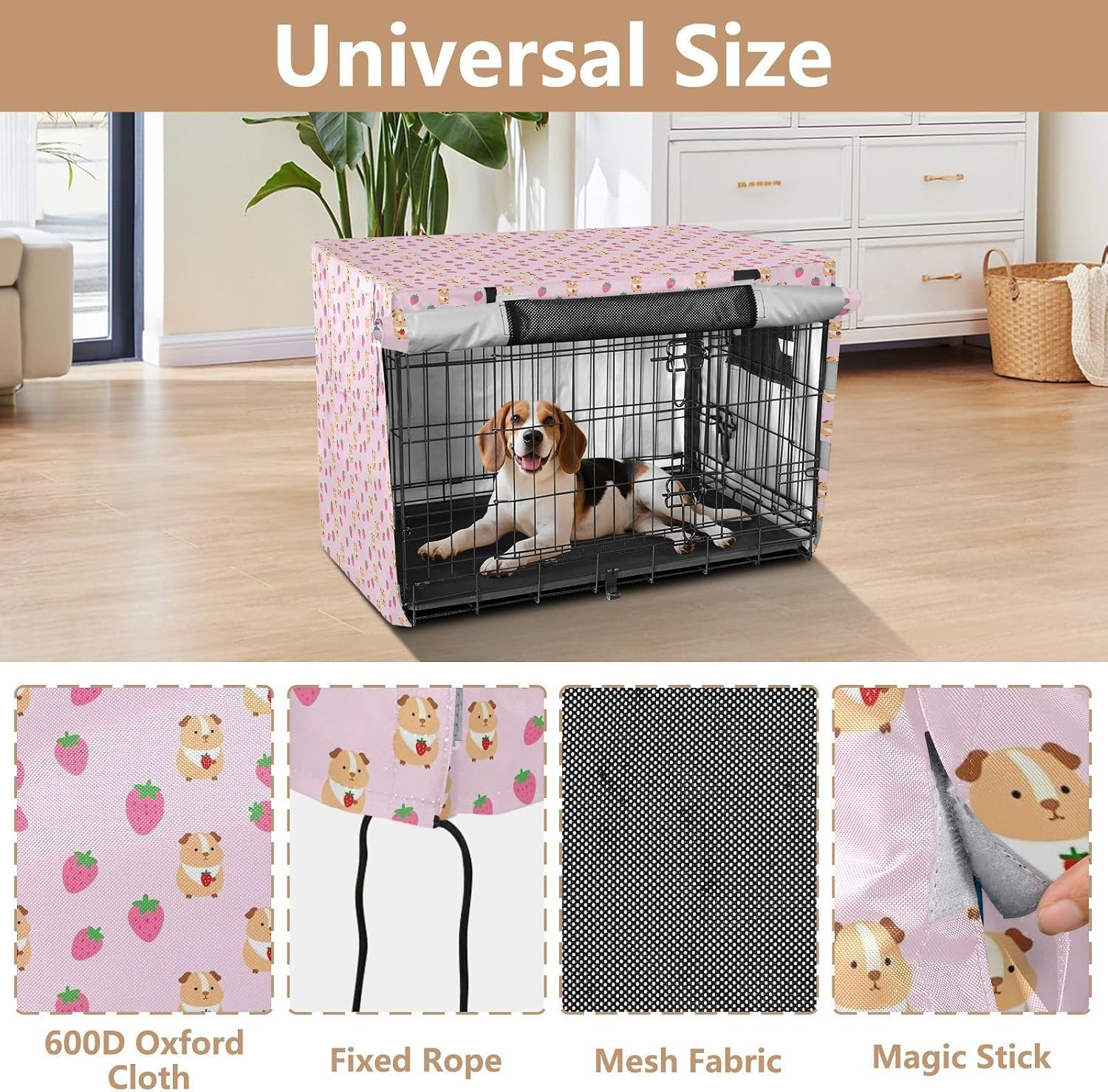Cute Guinea Pig Dog Cage Covers Privacy Kennel Cover Dog Crate Protector Pink 42 Inch