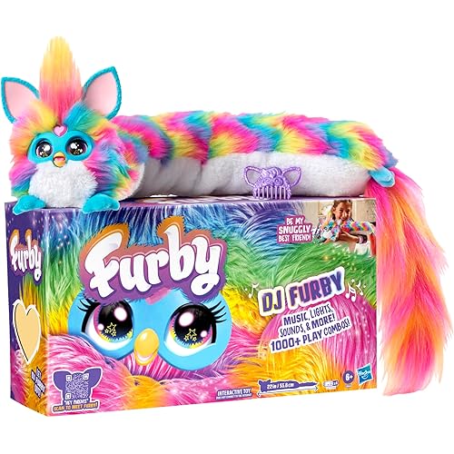 FURBY DJ Interactive Toy, Super Snuggly Rainbow Electronic Plush with Music, Lights, Motion, & Games, Speaks English & Furbish, 32in Long, Ages 6+