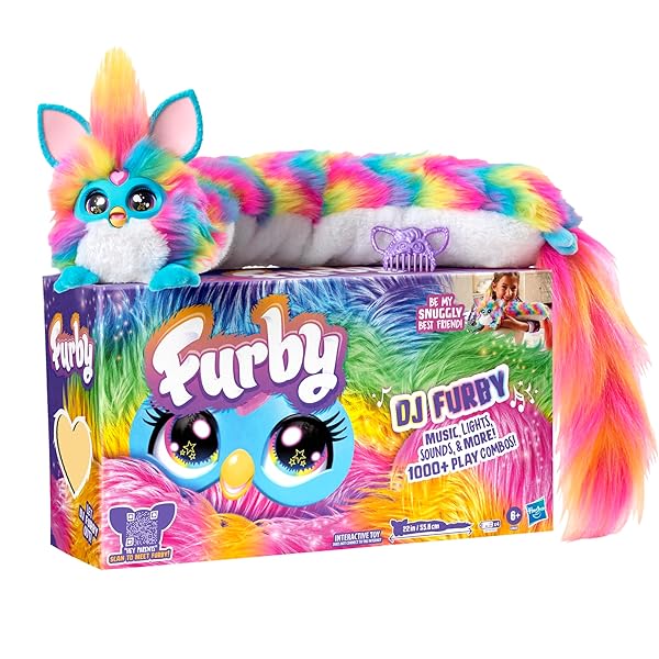 FURBY DJ Interactive Toy, Super Snuggly Rainbow Electronic Plush with Music, Lights, Motion, & Games, Speaks English & Furbish, 32in Long, Ages 6+