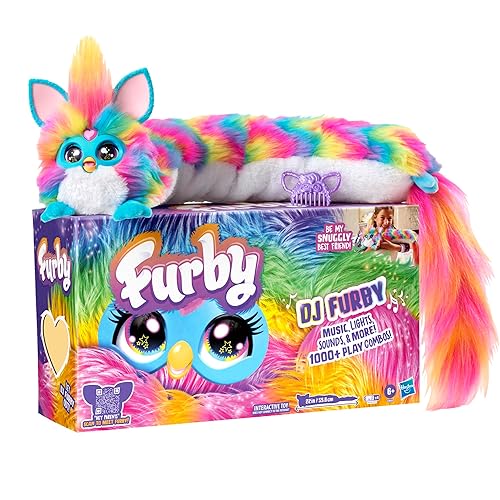 Furby DJ Furby Interactive Toy, Super Snuggly Rainbow Electronic Plush with Music, Lights, Motion, and Games, Speaks English and Furbish, 32 in/81 cm Long, Ages 6+ (English Version)