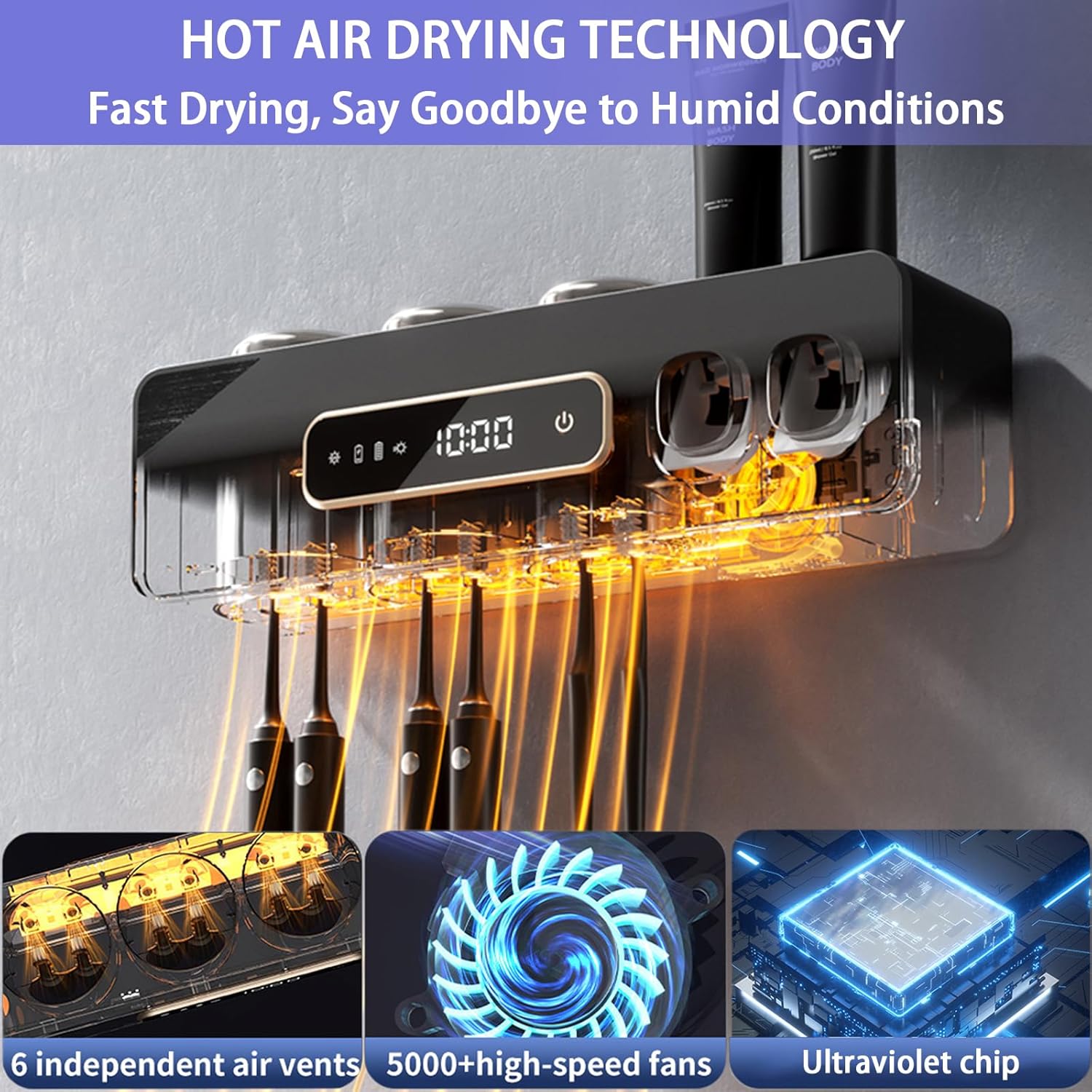 Toothbrush Holders for Bathrooms,Automatic Toothpaste Dispenser Space Saving Toothbrush and Toothpaste Holder，Multi-Functional Toothbrush Holder Wall Mounted with 3 Cups (Grey)