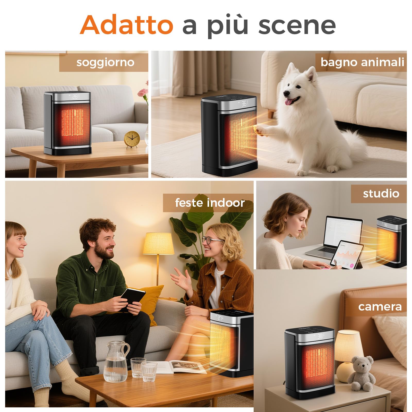 YASHE Stufa Elettrica 1500W, Termoventilatore Portatile PTC per Interni con Telecomando, Termostato, Modalità ECO, Oscillazione 70°, Timer 12H, Stufetta Sicura e Silenziosa per Casa Ufficio