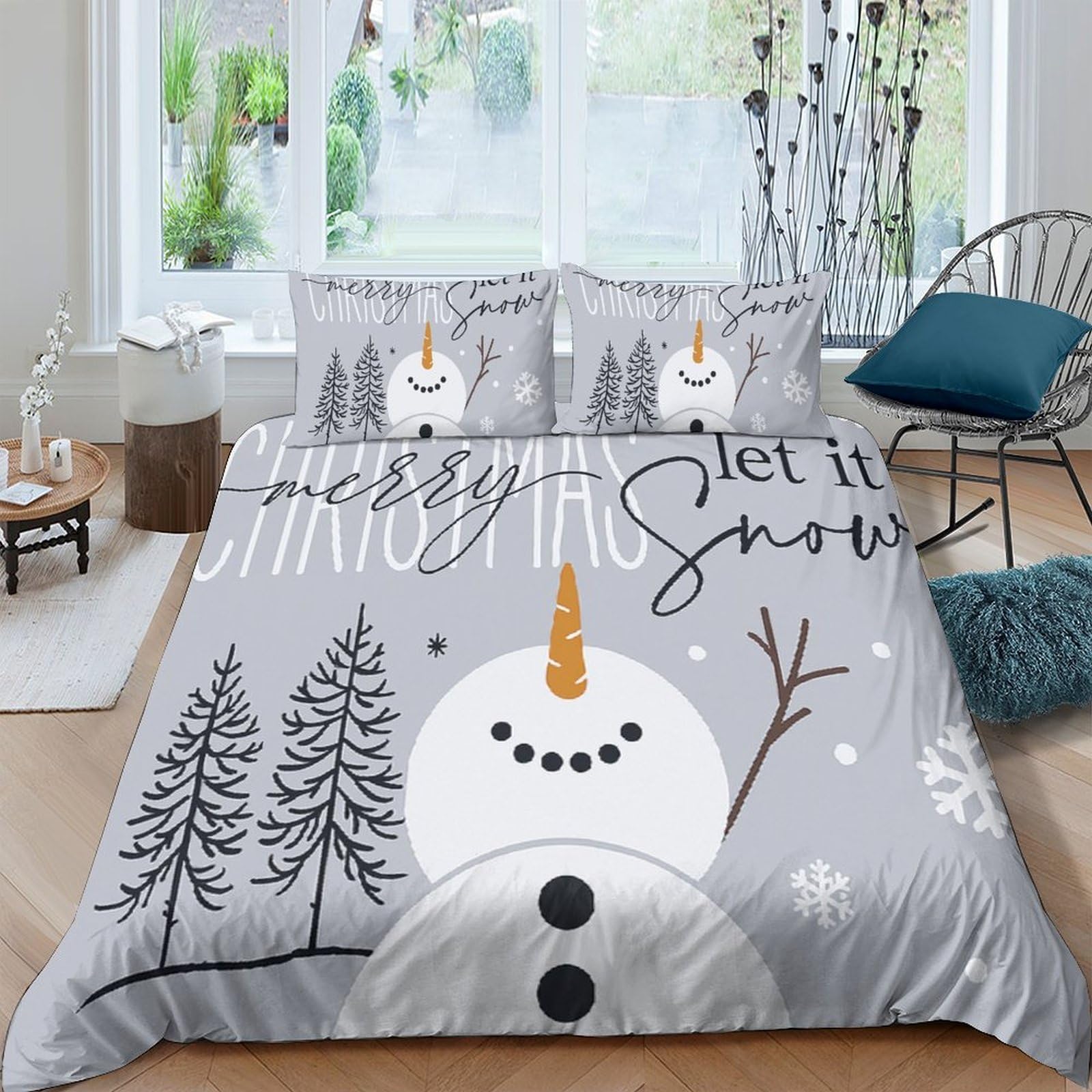 Ctjqhvkz Style-5 3D Printed Snowman Winter Fitted Sheet Microfiber Grey Let It Snow Mattress Cover Anti-Slip Easy Care For Bedroom Guest Room Decor Single（135X200cm）
