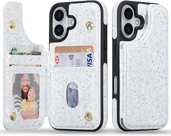 ZCDAYE for iPhone 17 Wallet Case with Card Holders, PU Leather Double Magnetic Clasp Kickstand Trendy Girly Women Case for iPhone 17 6.3 inch Case,Blue Flower