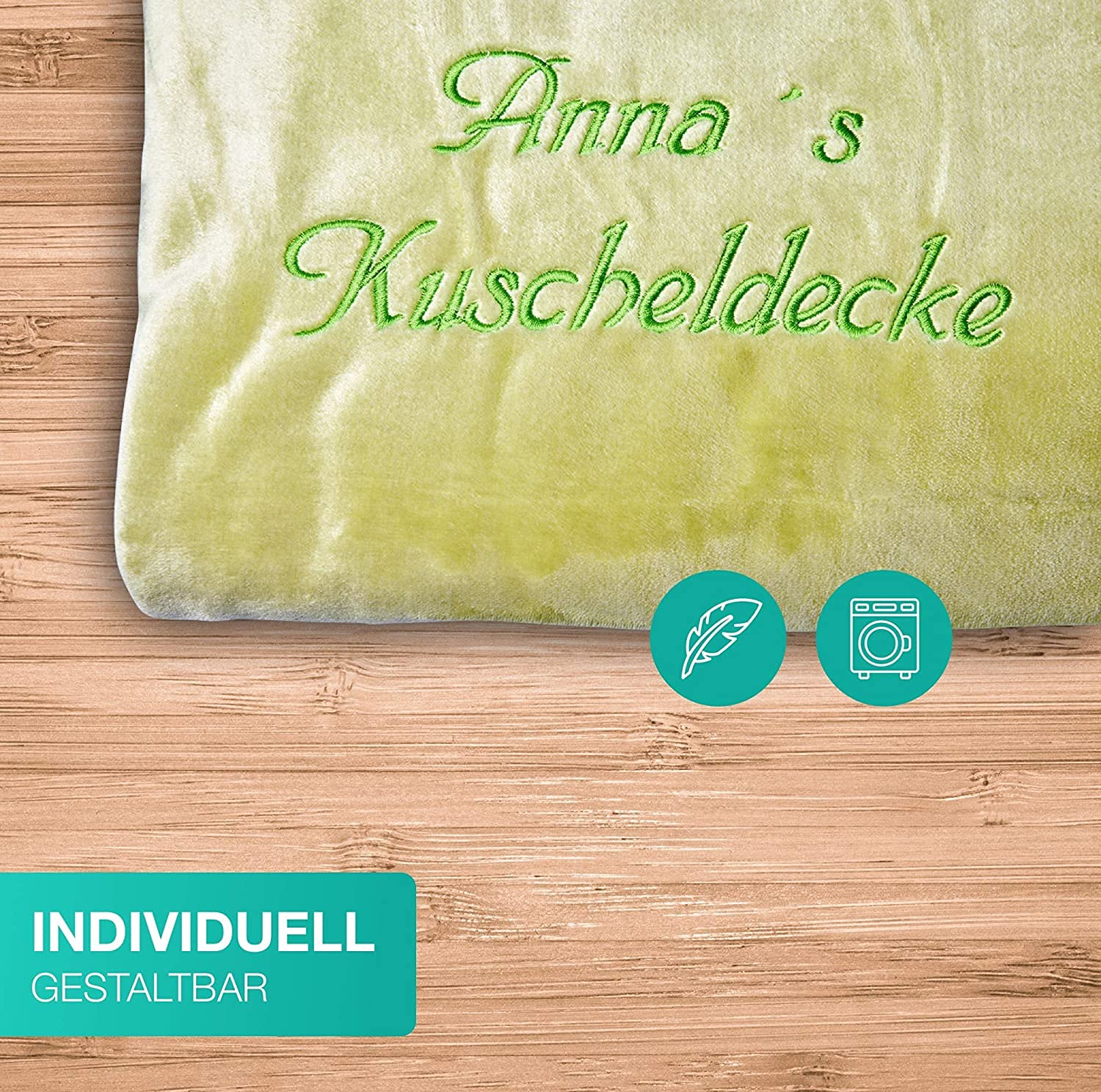 Kuscheldecke XXL - 180 x 220 cm - Individuell anpassbar Bestickt mit Namen und Text - Hochwertige Decke - Tagesdecke - Farbe Altrosa - Stickfarbe wählbar